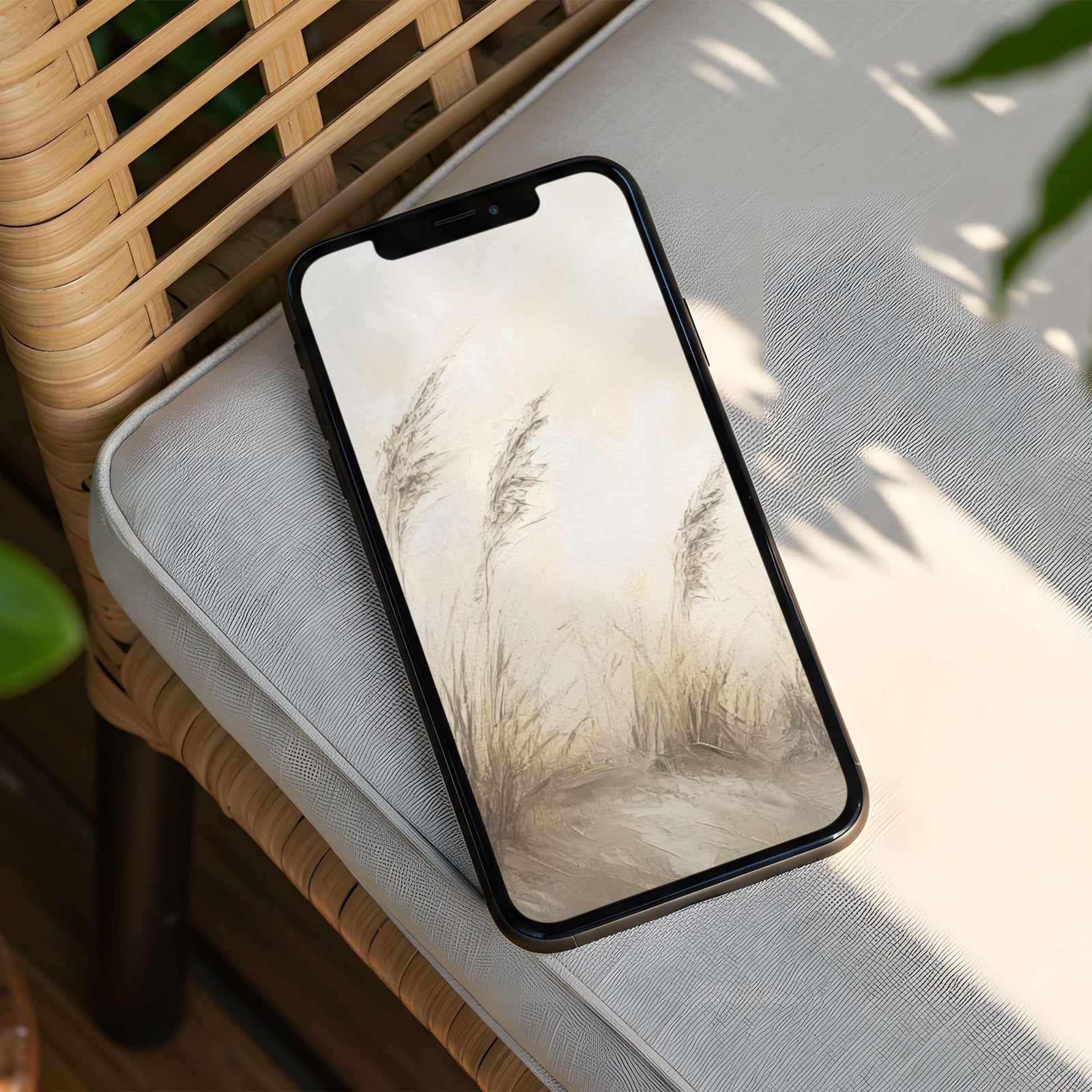 Soft and calming iPhone background featuring delicate coastal grasses swaying in gentle light tones, creating a peaceful and airy natural atmosphere