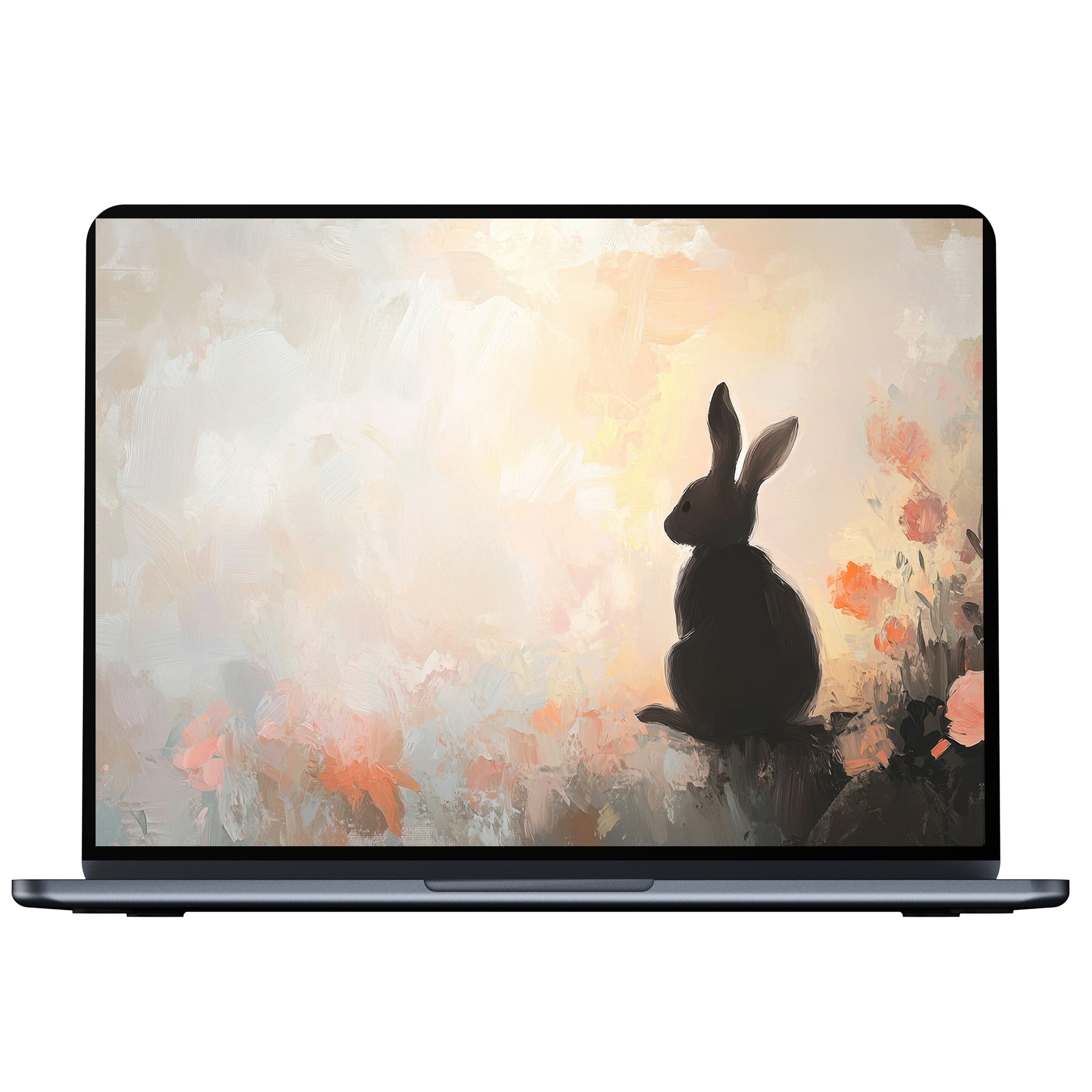Easter desktop wallpaper featuring a serene rabbit silhouette in soft pastels for a calming digital download on any PC or laptop