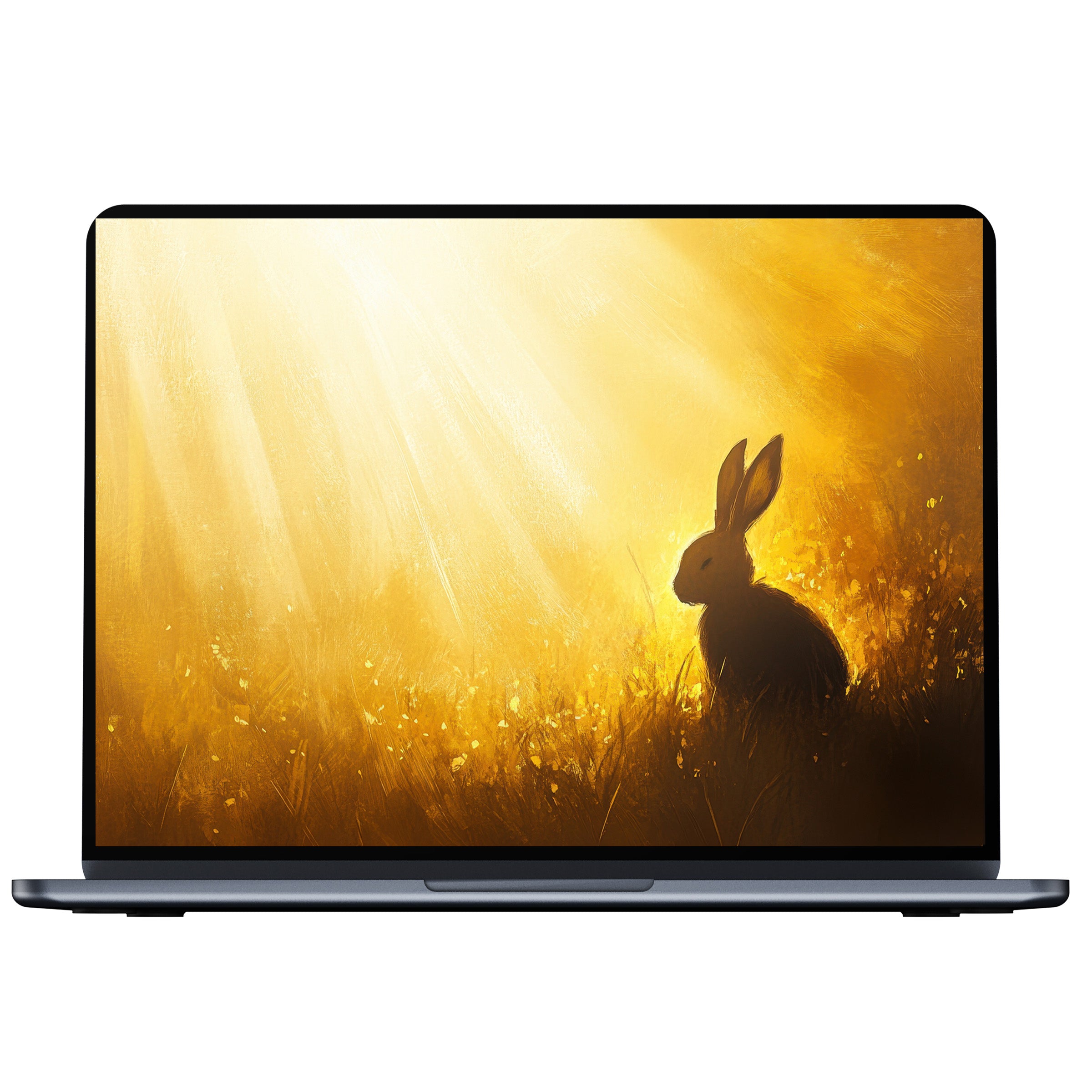 Easter desktop wallpaper digital download featuring a serene rabbit in golden sunlight, perfect for PC, laptop, and Mac users seeking calm elegance