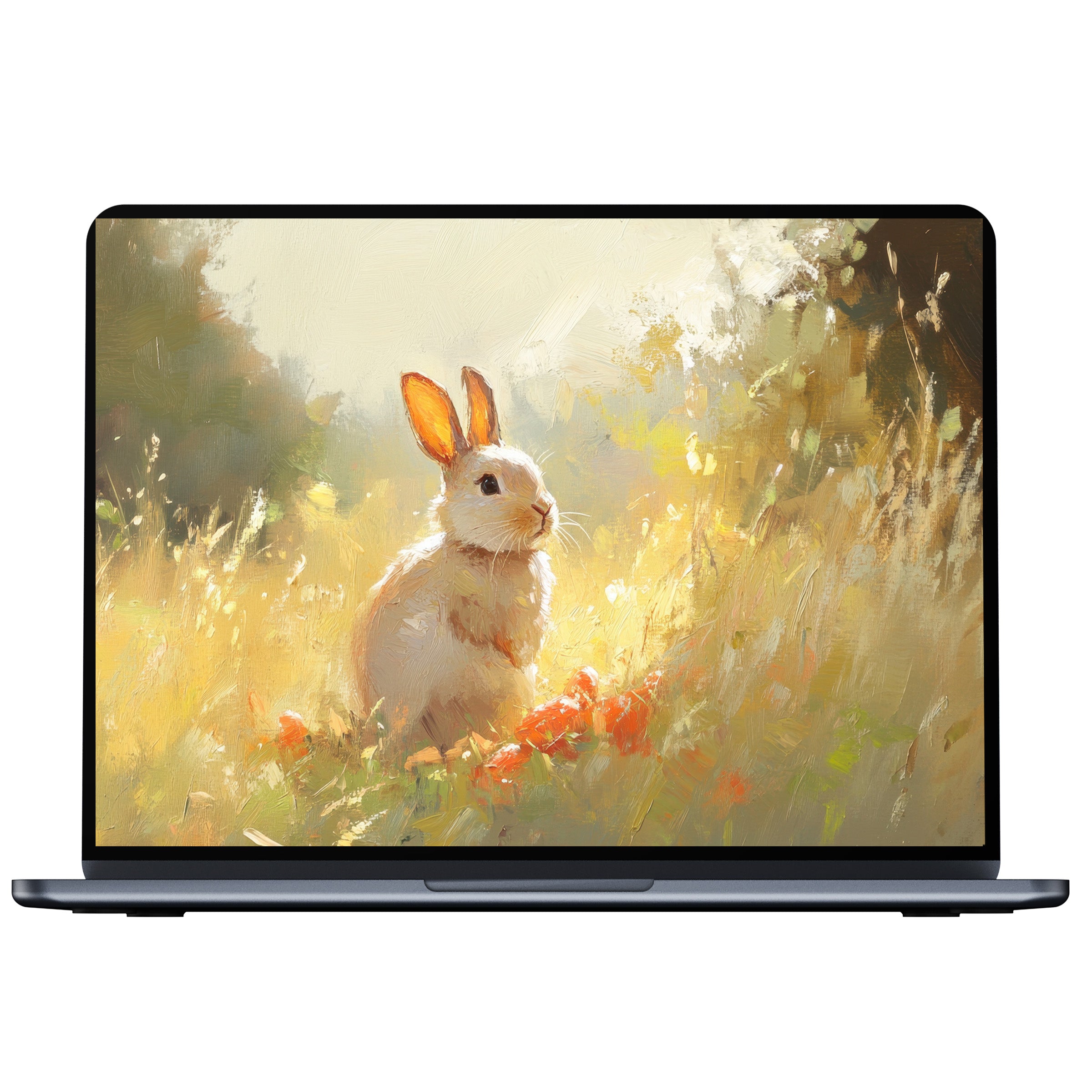Easter desktop wallpaper digital download featuring a serene bunny in a sunlit field perfect for PC or laptop inspiration