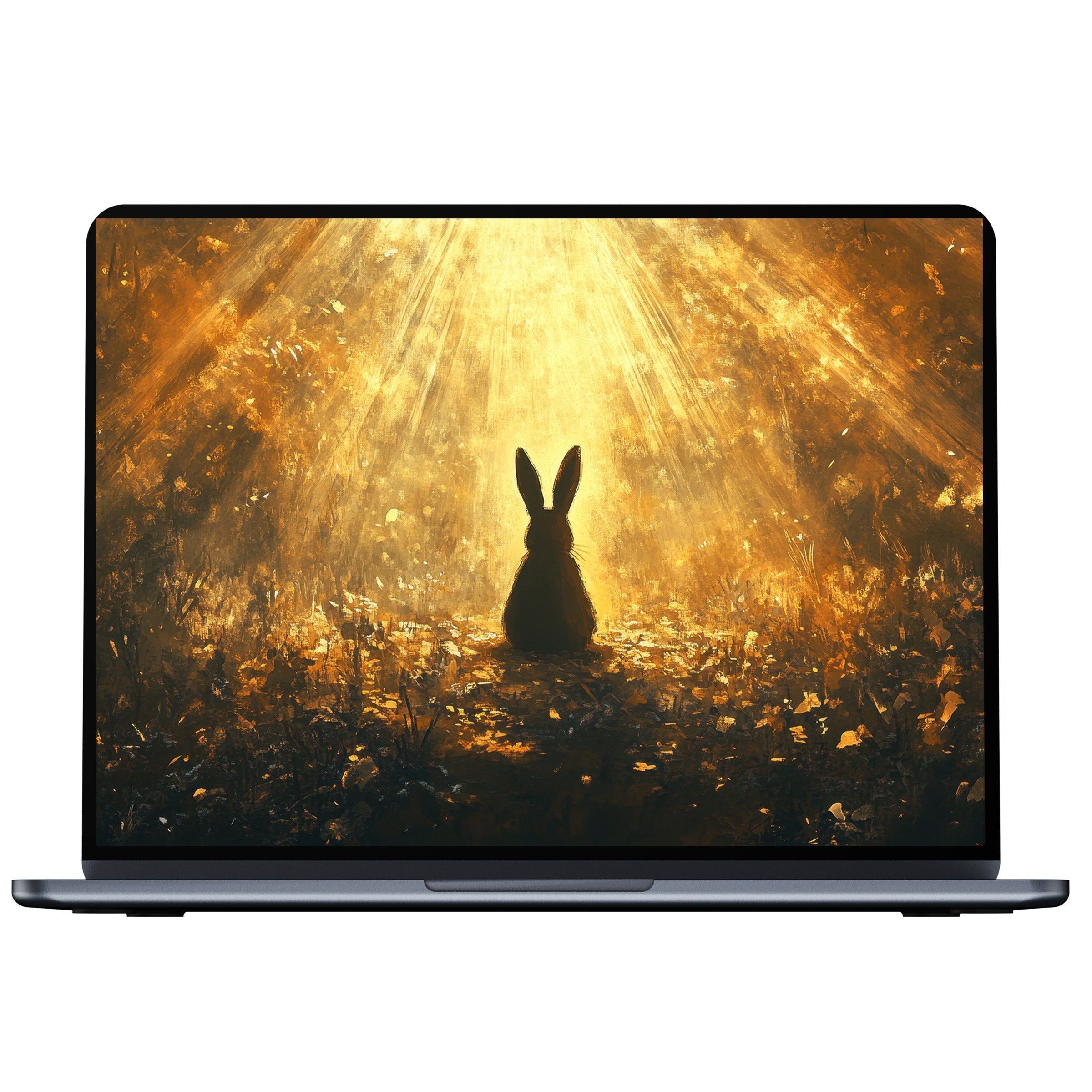 Download this Easter desktop wallpaper featuring a serene bunny silhouette in golden rays for PC or laptop calming digital art