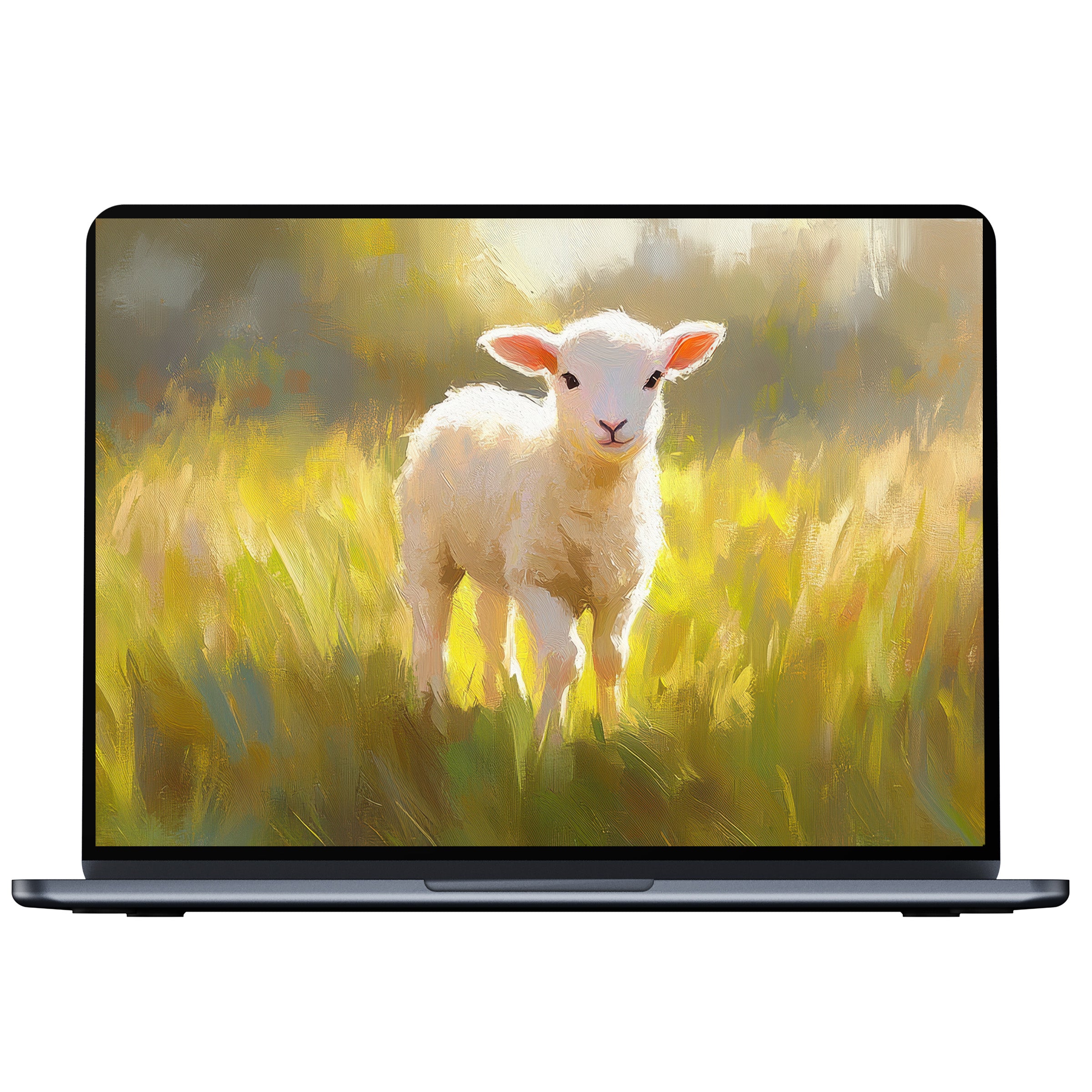 Easter desktop wallpaper featuring a serene lamb in golden fields perfect for digital download on PC laptop and Mac enhancing calm
