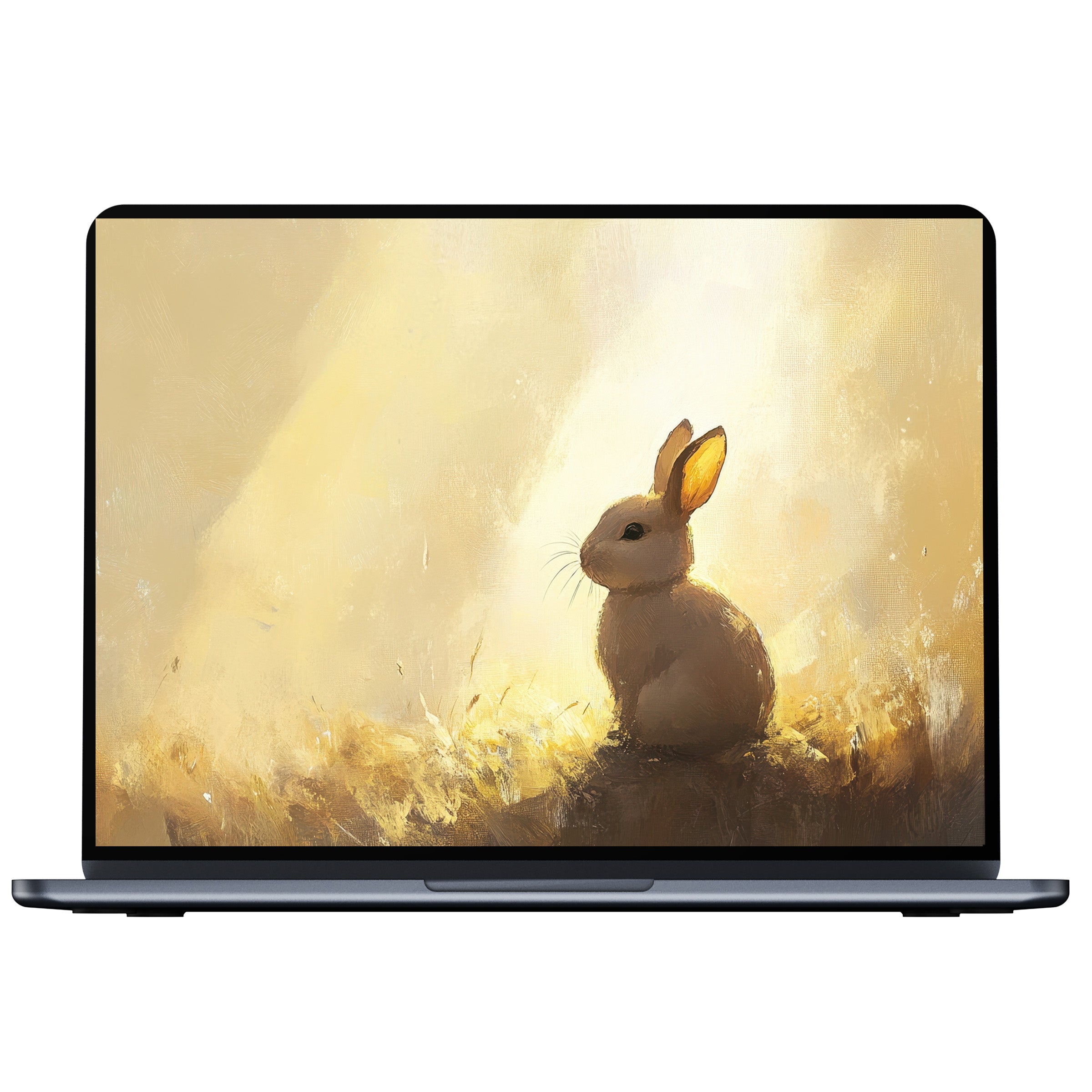 Easter desktop wallpaper featuring a serene bunny in golden light perfect for digital download on PC and laptop for mindful elegance