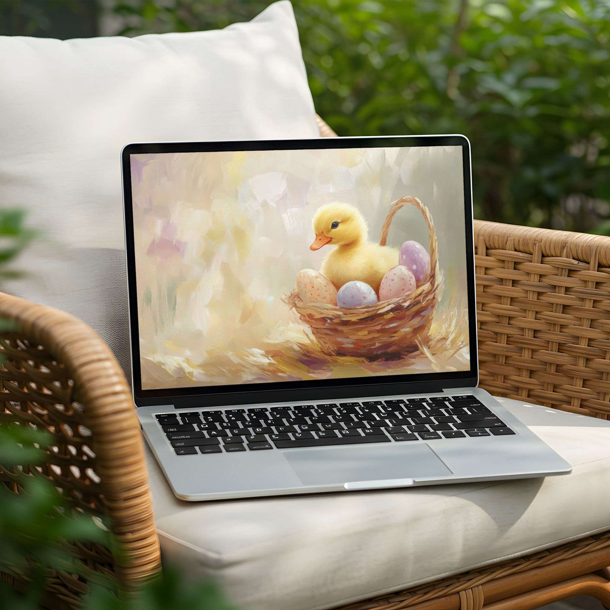 Inspiring art for your desktop background on PC or Laptop Instant download this elegant, calming duckling basket scene