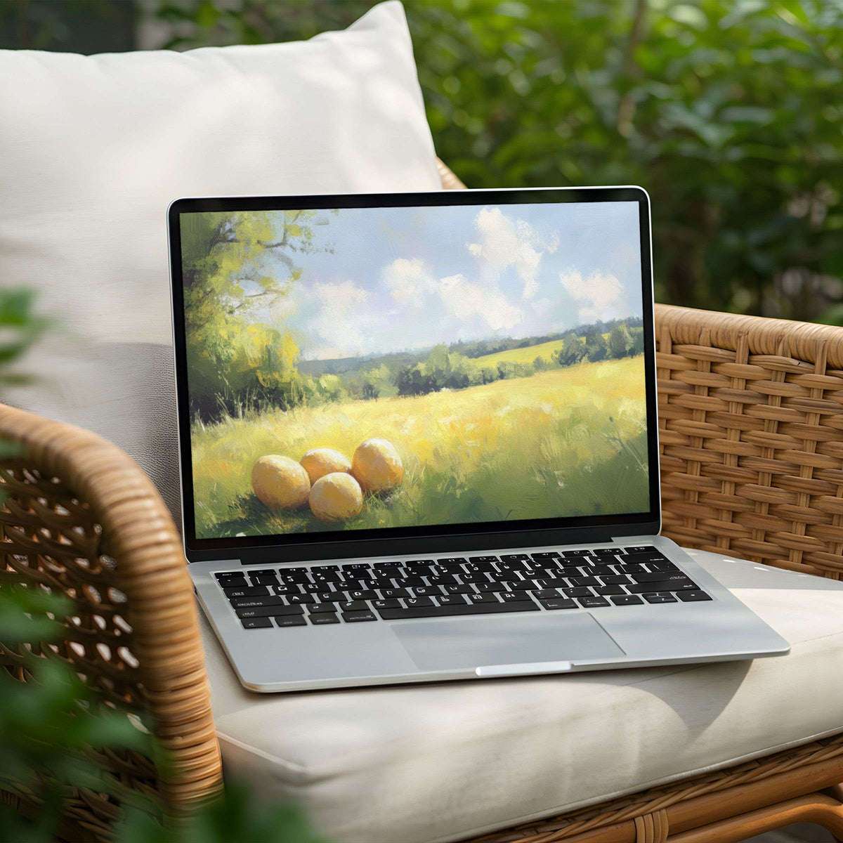 Calm green landscape digital art for PC or Laptop desktop background instant download inspires elegance and mindfulness