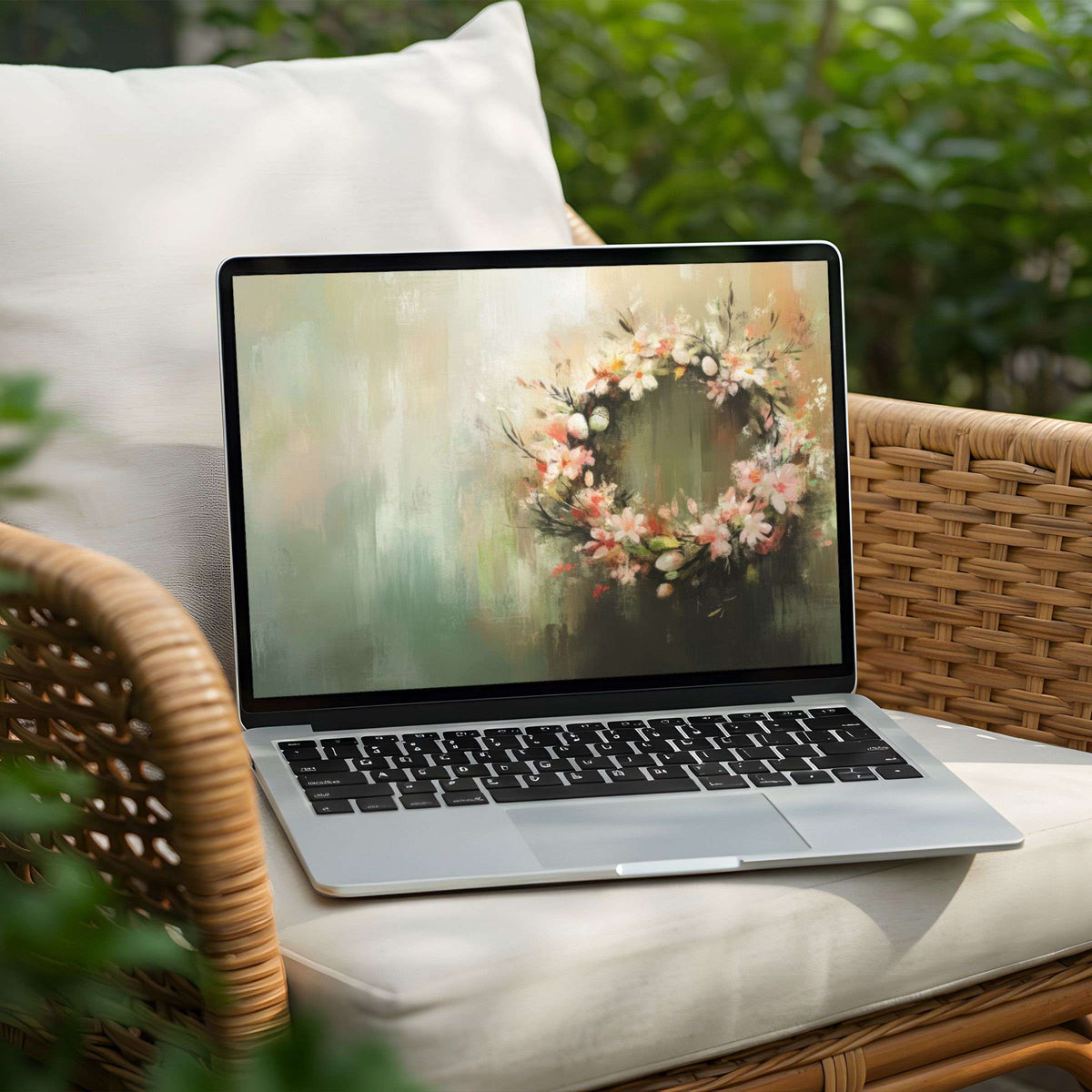 Elegant floral wreath desktop background for PC or Laptop creates calming inspiration, available as an instant download