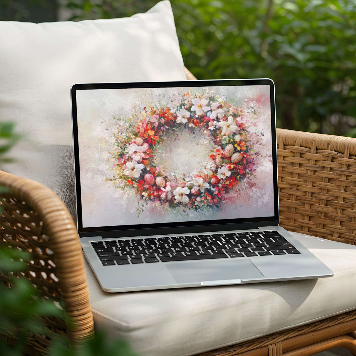 Colorful floral wreath desktop background for PC and Laptop users offers instant download to inspire tranquility and elegance