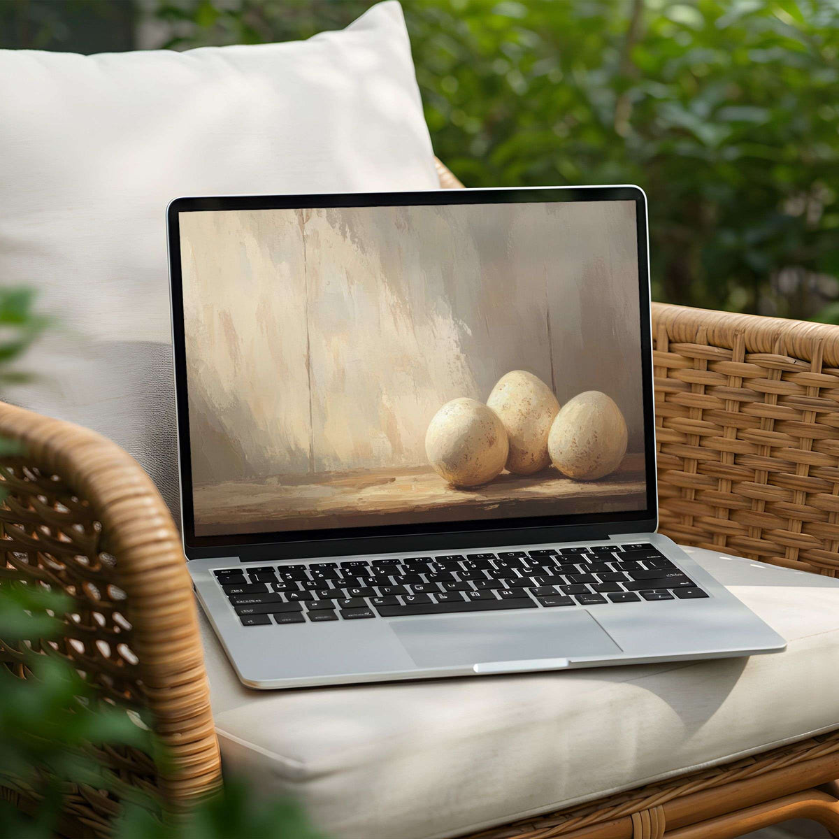 Elegant desktop background with serene eggs artwork, perfect for PC or Laptop instant download, inspiring calm and mindfulness