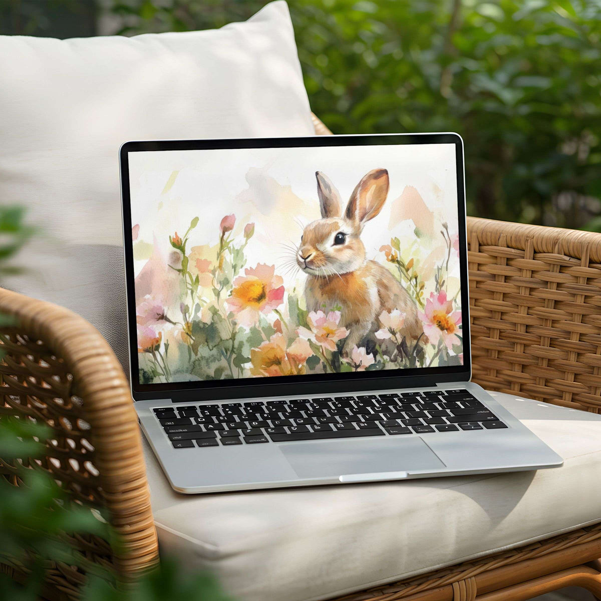 Inspire calm with a serene rabbit and floral desktop background on your PC or Laptop, offering instant download elegance