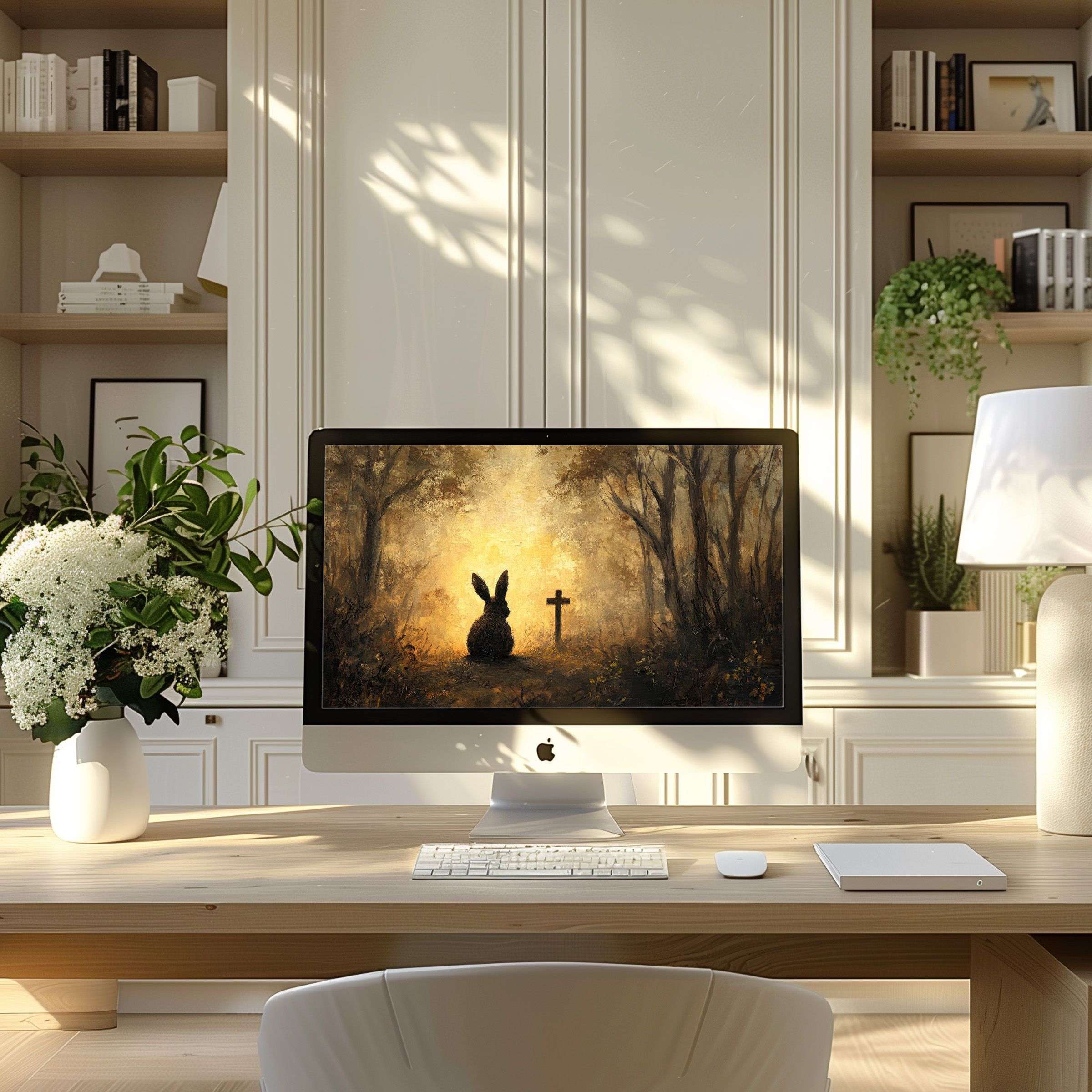 Elegant forest motif wallpaper for computer brings calm and inspiration to any modern PC or laptop setup digital download