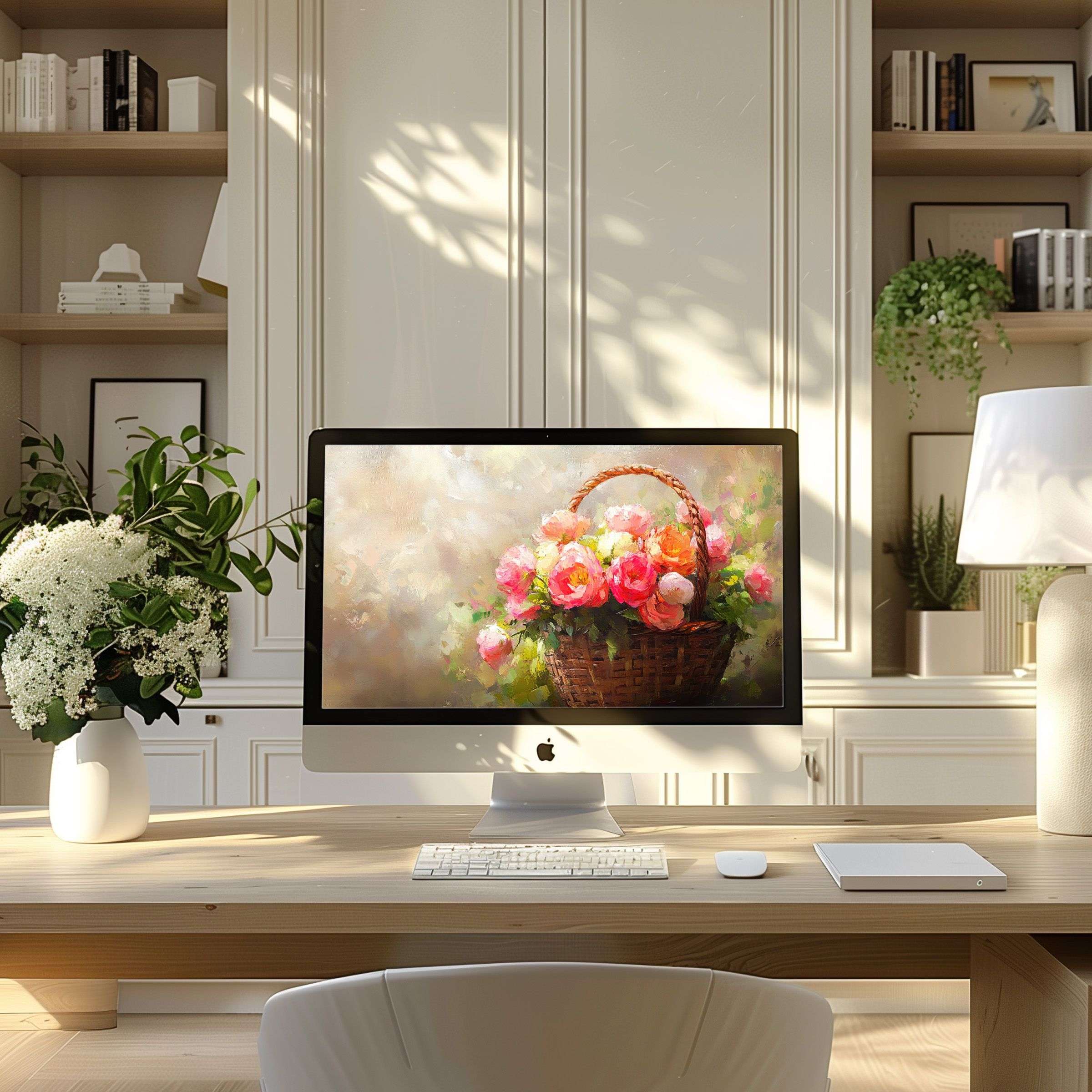 Wallpaper for computer with vibrant floral art inspires elegance in modern home office, enhancing any PC or laptop ambiance