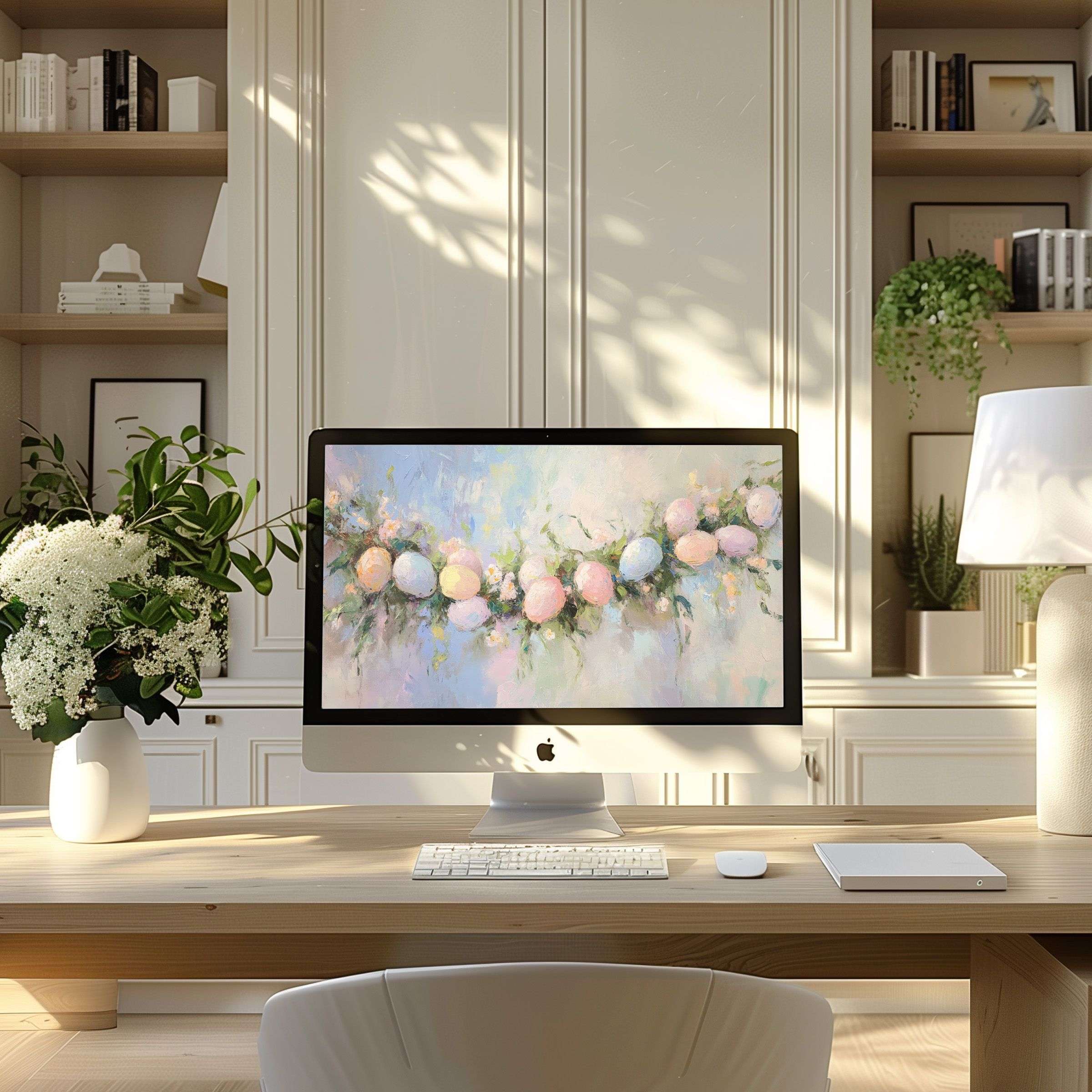 Elegant abstract art wallpaper for computer inspires calm in modern home office, fitting PC, laptop, ultrawide digital download
