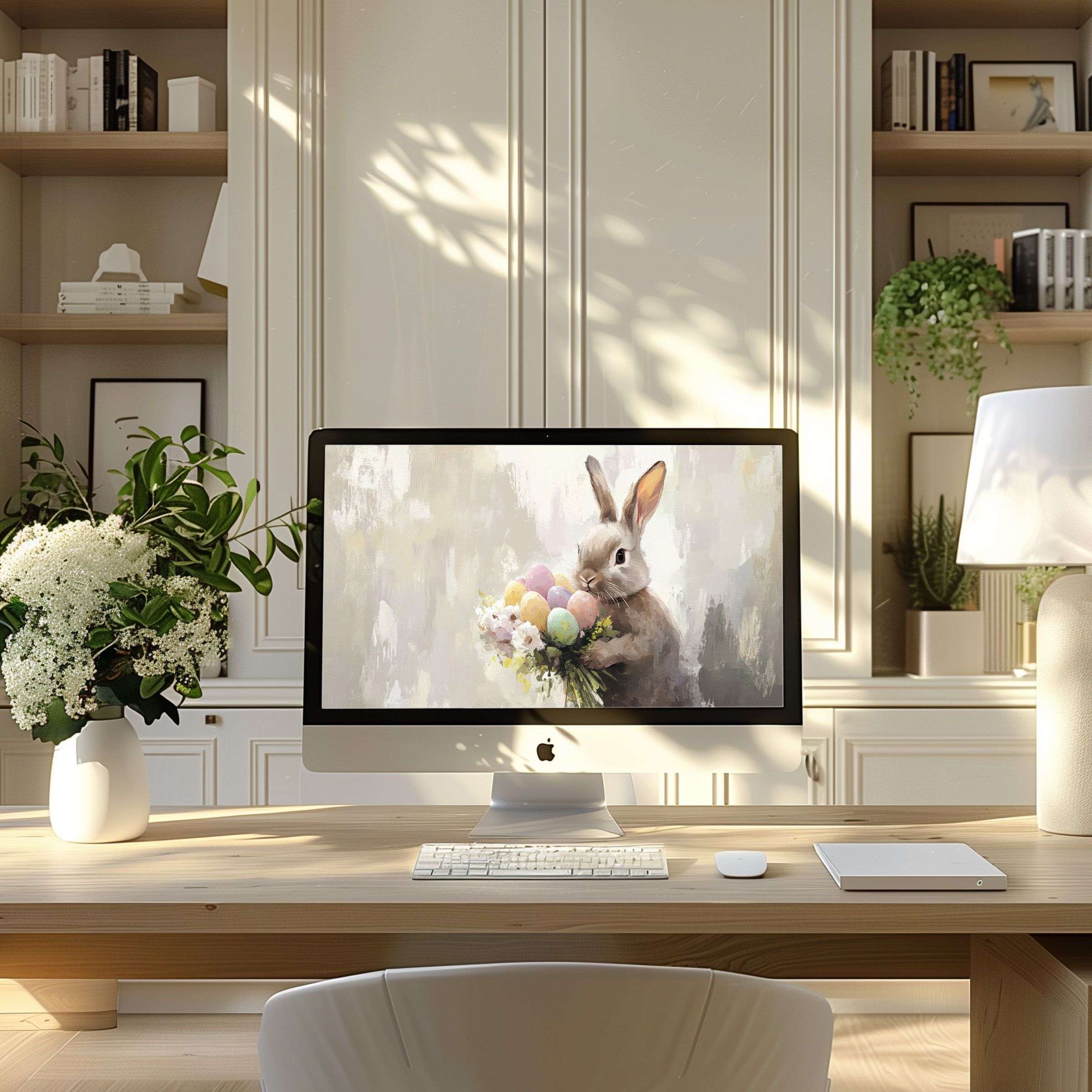 Calm digital art bunny motif enhances modern PC and laptop wallpaper for computer providing elegance and inspiration for home office