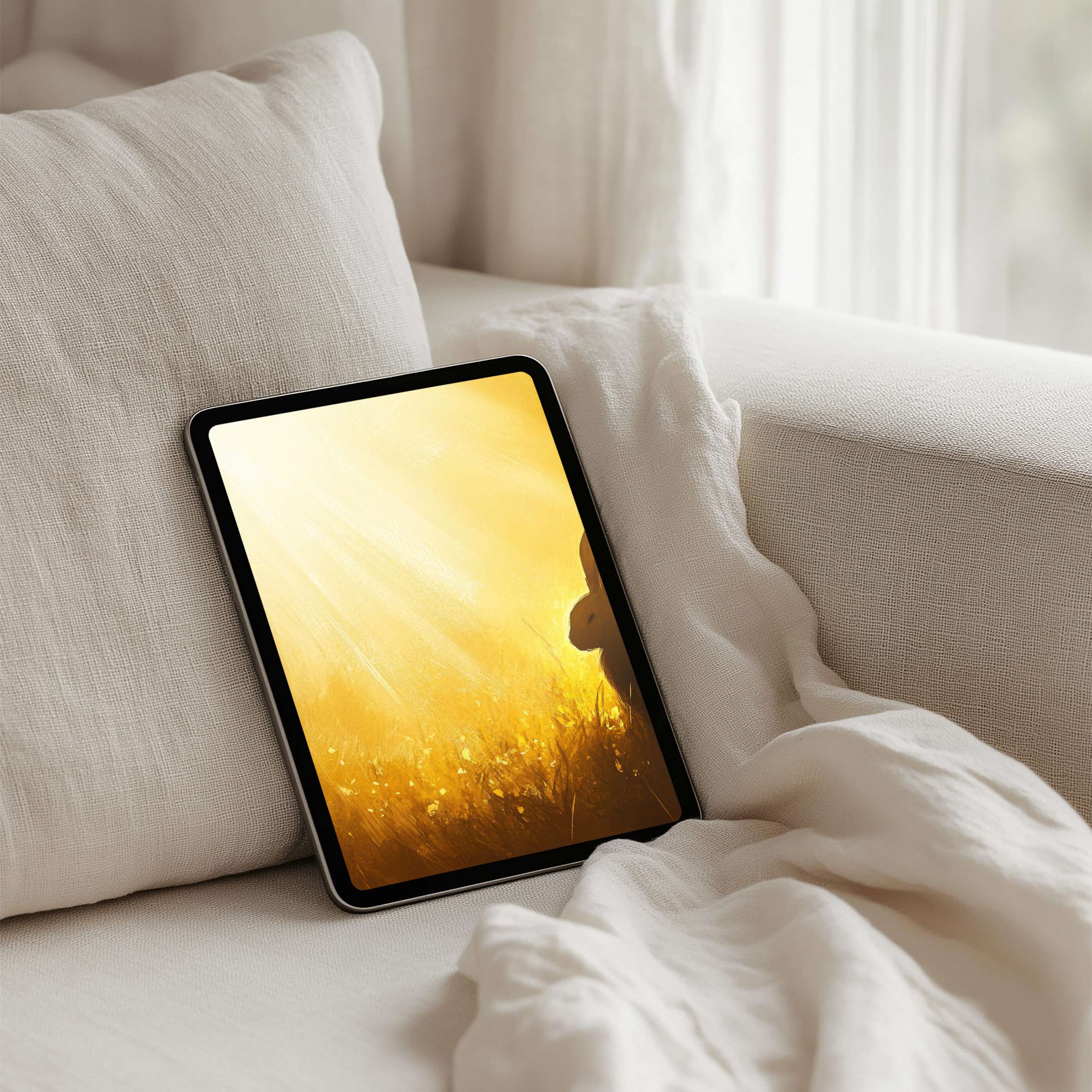 Elegant iPad background with golden sunlight and serene textures offers instant download for tablet, inspiring calm and mindfulness