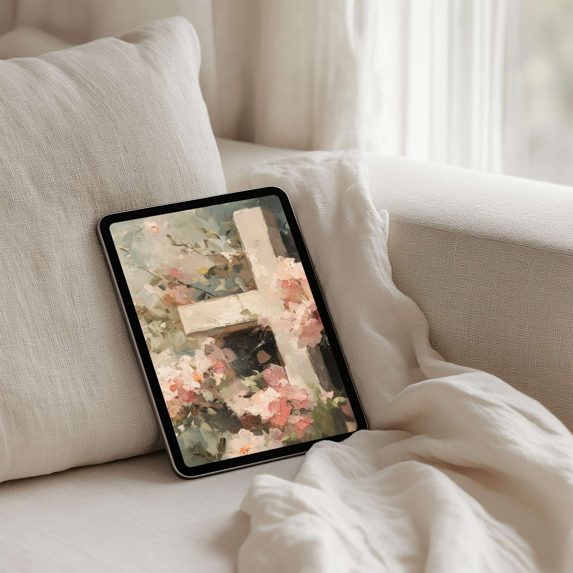 Serene pastel floral iPad background for instant download beautifully complements any tablet offering elegance and mindful inspiration
