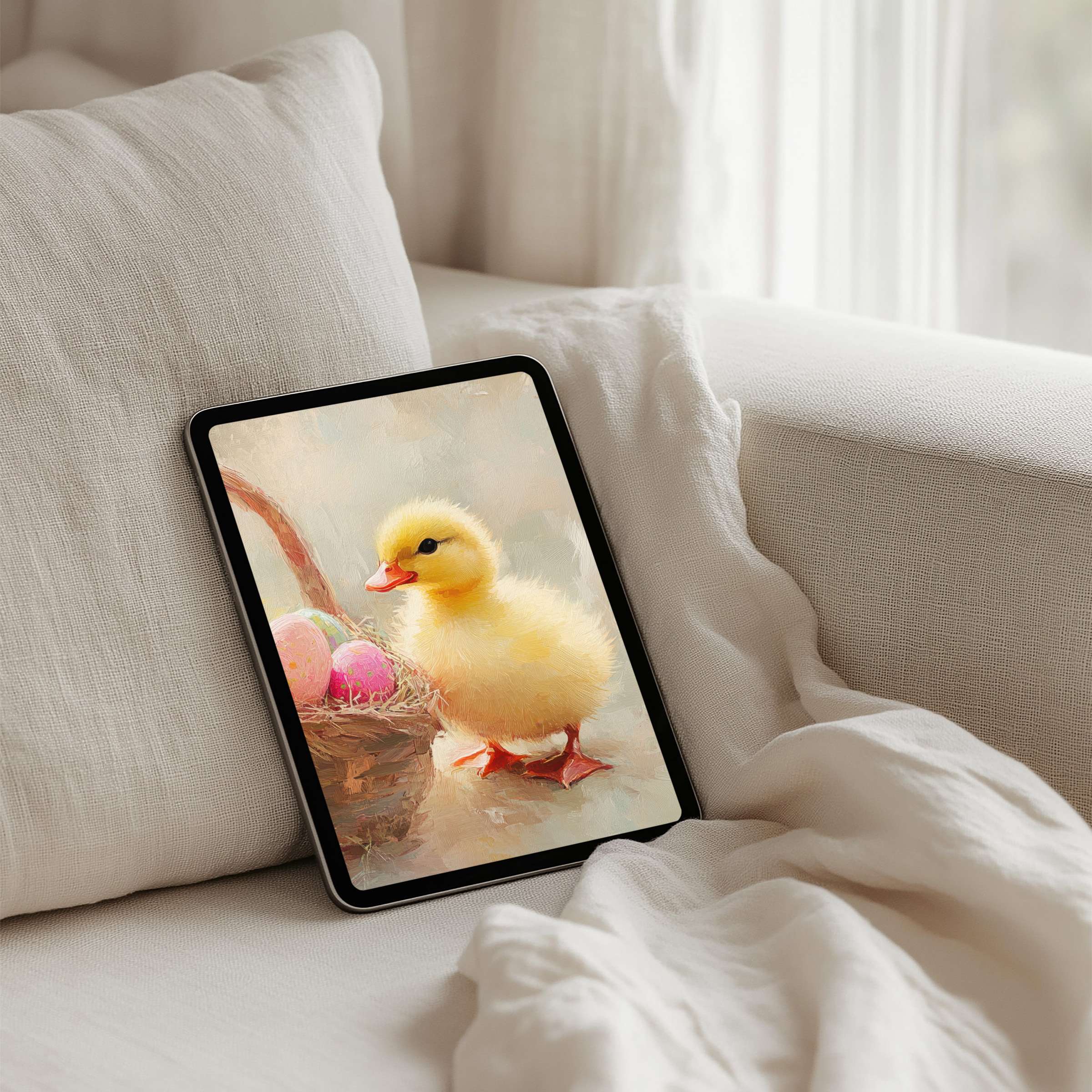 Elegant watercolor duckling painting as iPad background creates calm inspiration for any tablet with instant download available
