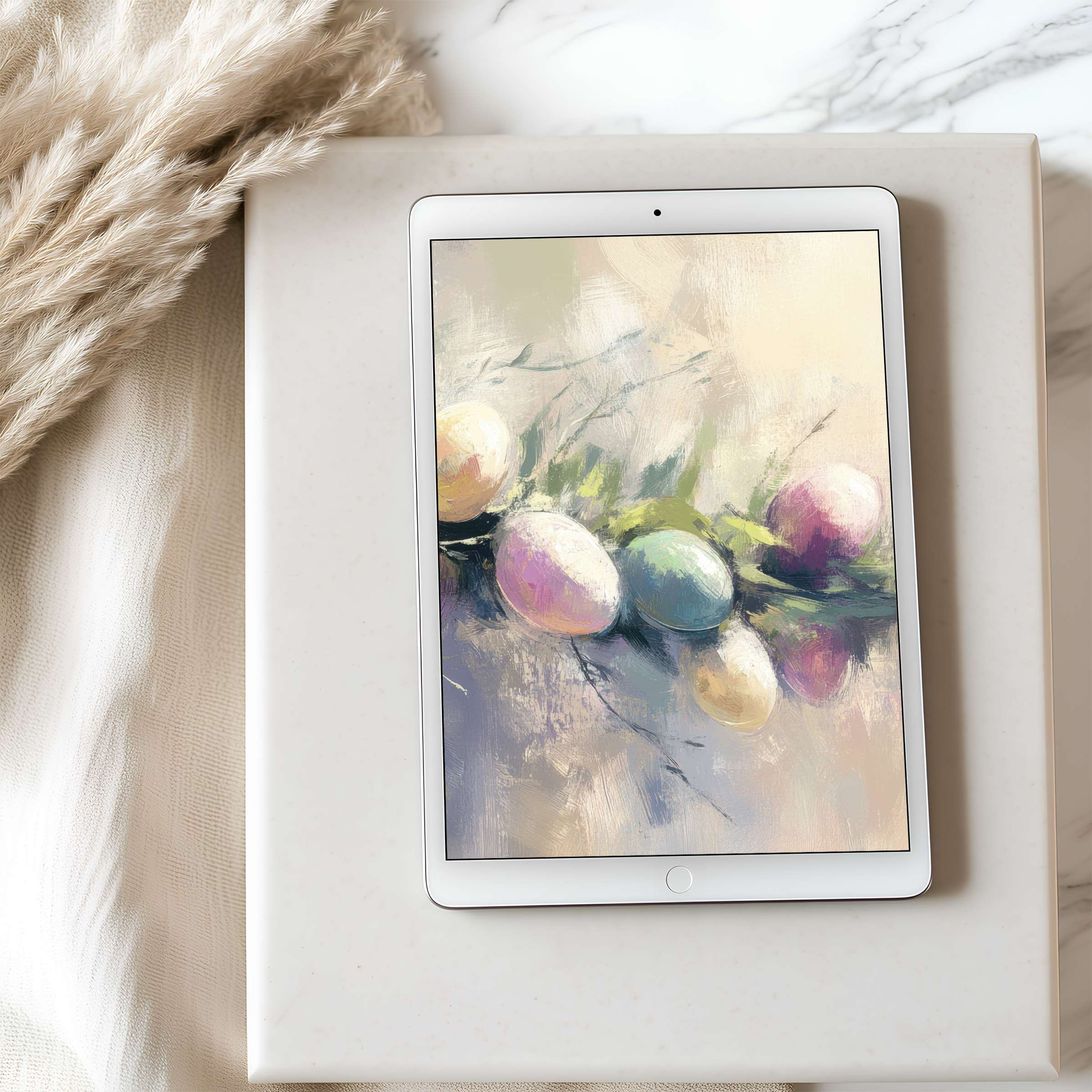 Pastel-hued tablet wallpaper featuring delicate brush strokes, ideal for iPad in elegant, high resolution for digital serenity seekers