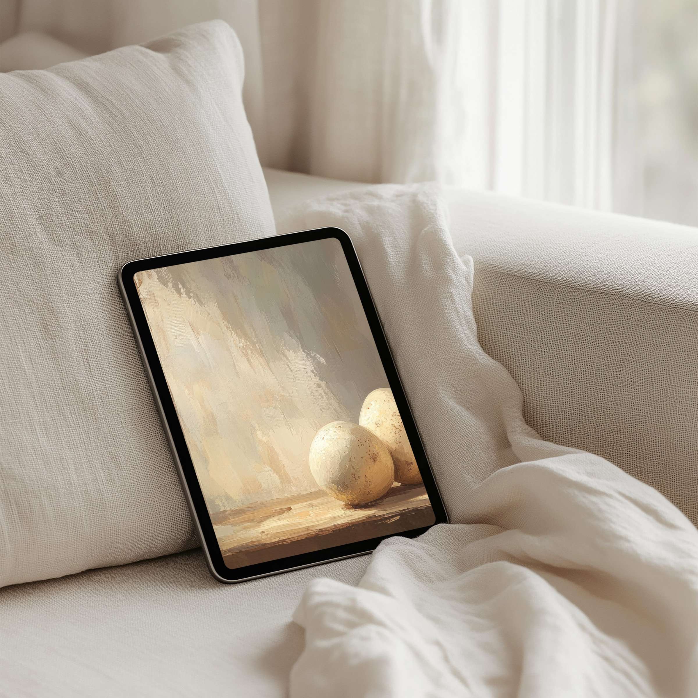 Elegant iPad background featuring soft beige textures creates a calm, mindful ambiance for your tablet instant download today