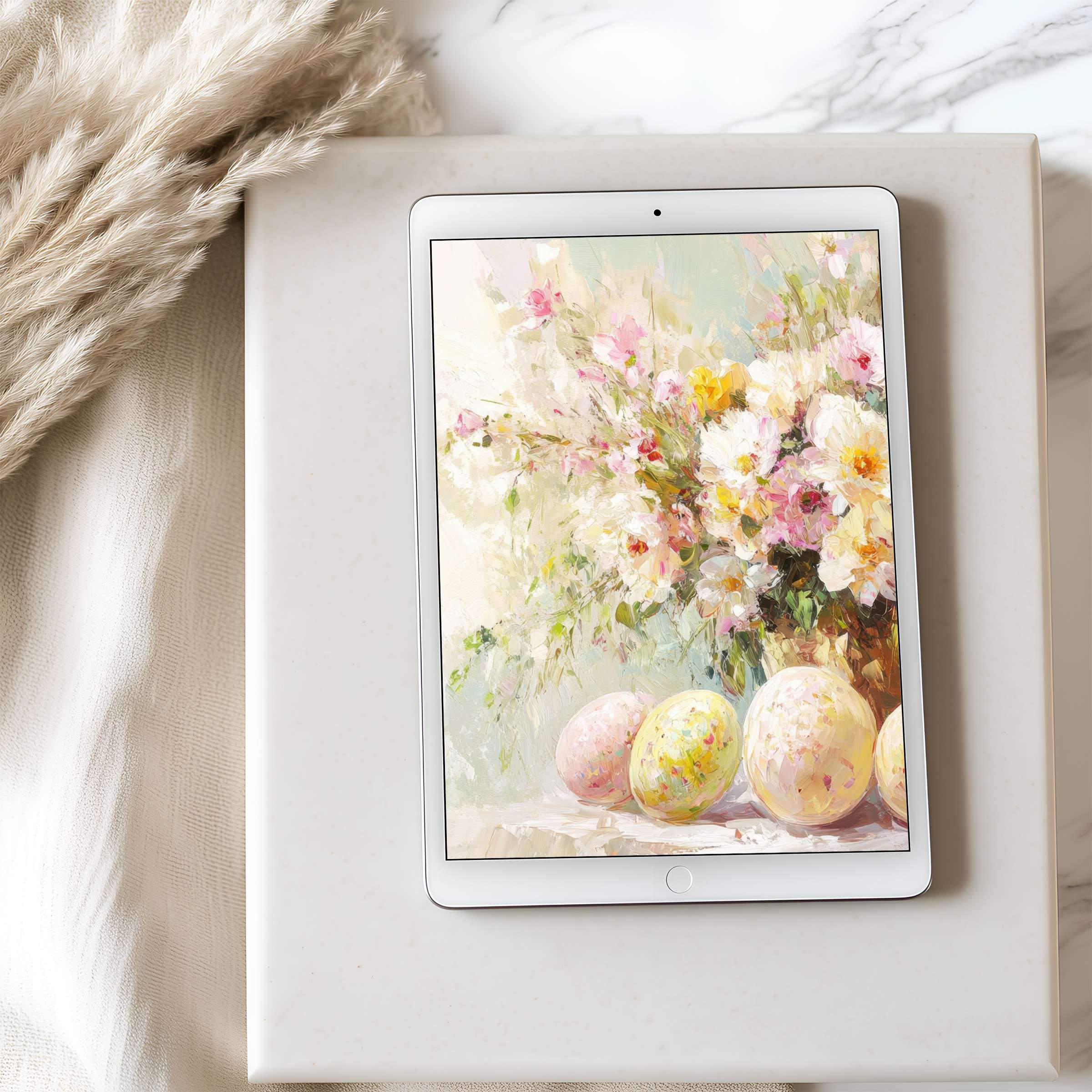 Elegant floral motif tablet wallpaper in high resolution brings a serene and artistic touch to iPad and Android tablets, digital download