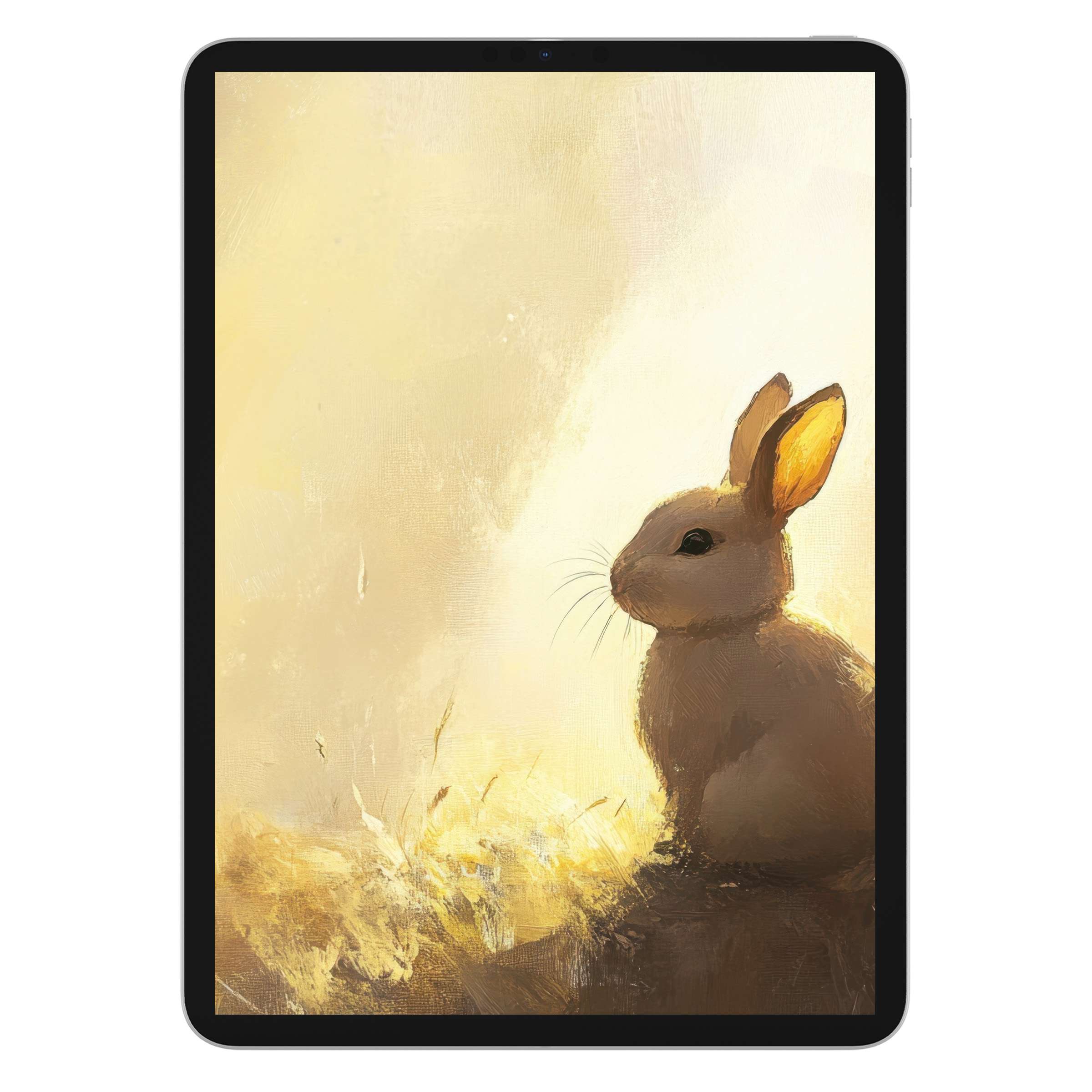 Easter iPad wallpaper featuring a serene bunny in soft pastels for a tranquil tablet background digital download experience