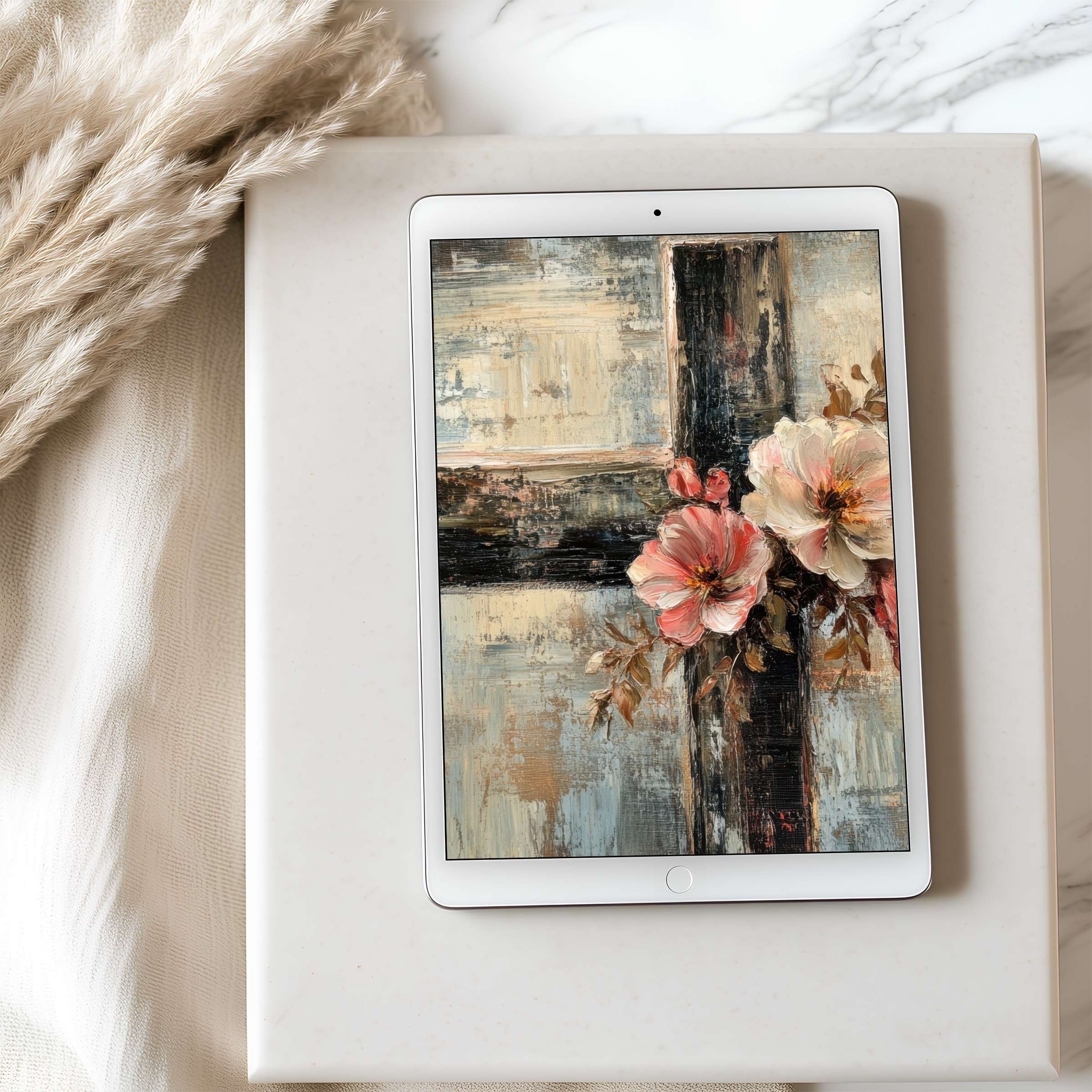 Elegant tablet wallpaper with high-resolution floral art in soothing pastel tones evokes calm, perfect for iPad or Android download