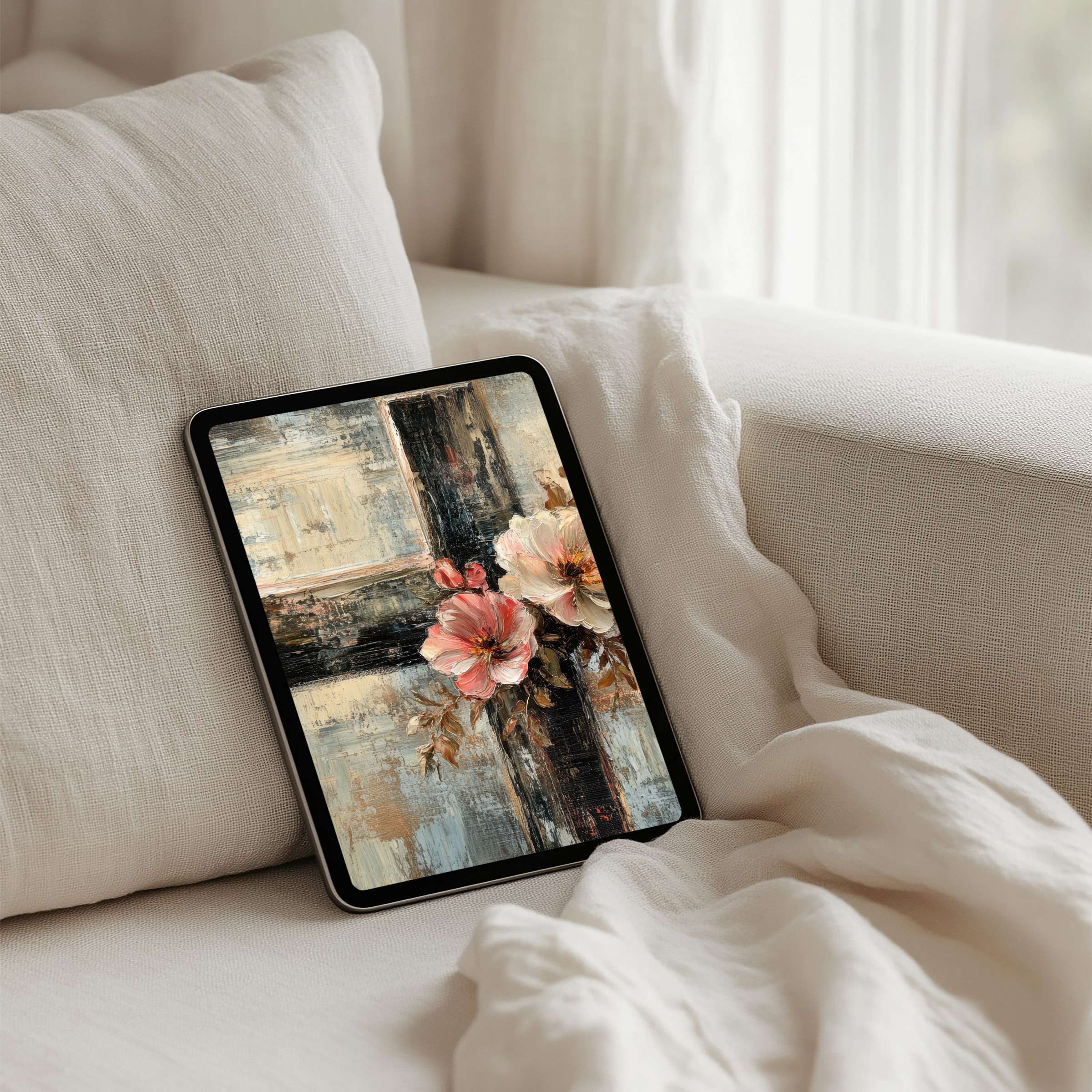 Elegant floral iPad background for instant download on tablet devices, inspiring calm and mindfulness with artistic textures