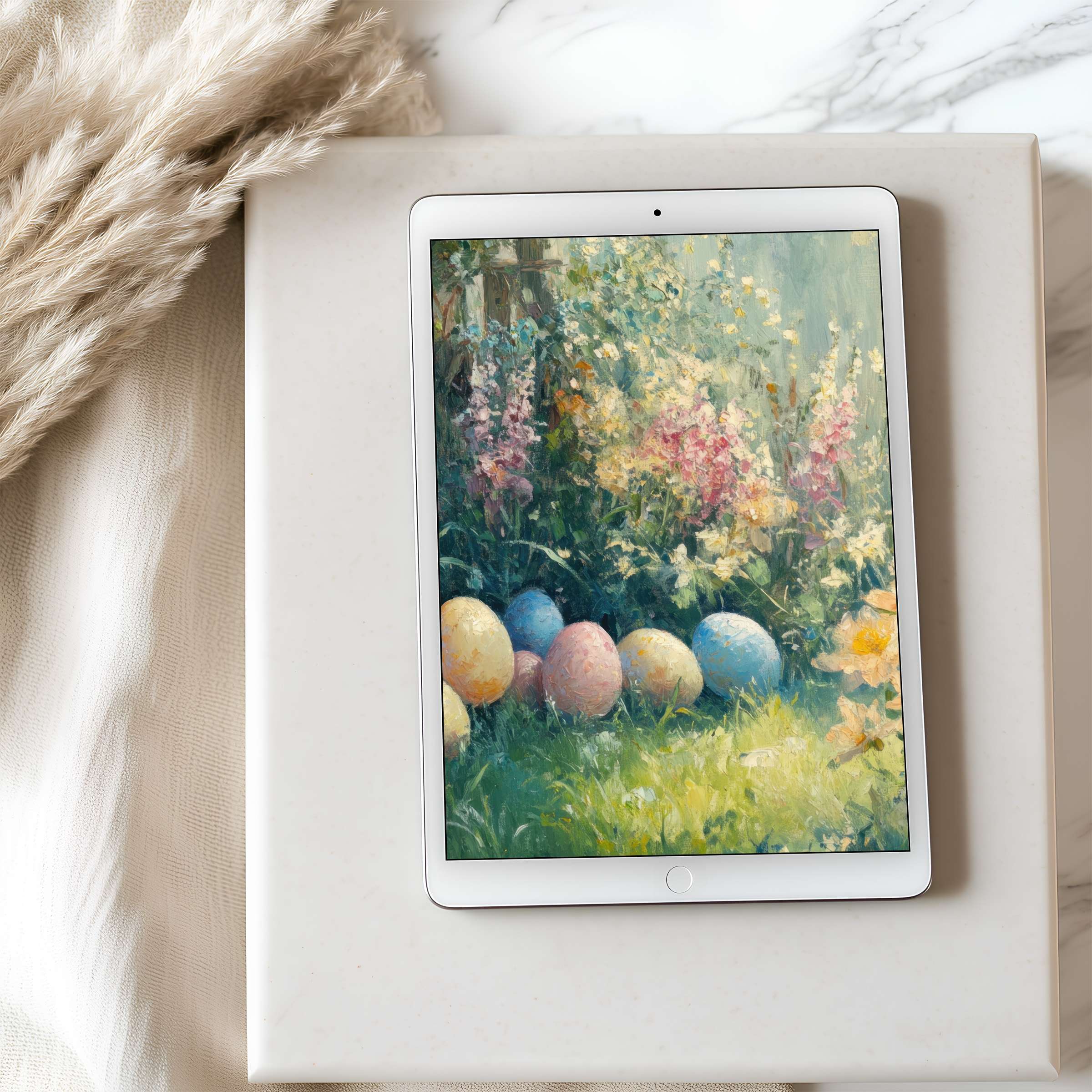 Elegant tablet wallpaper with a serene garden motif, perfect high resolution digital download for your iPad and Android tablets