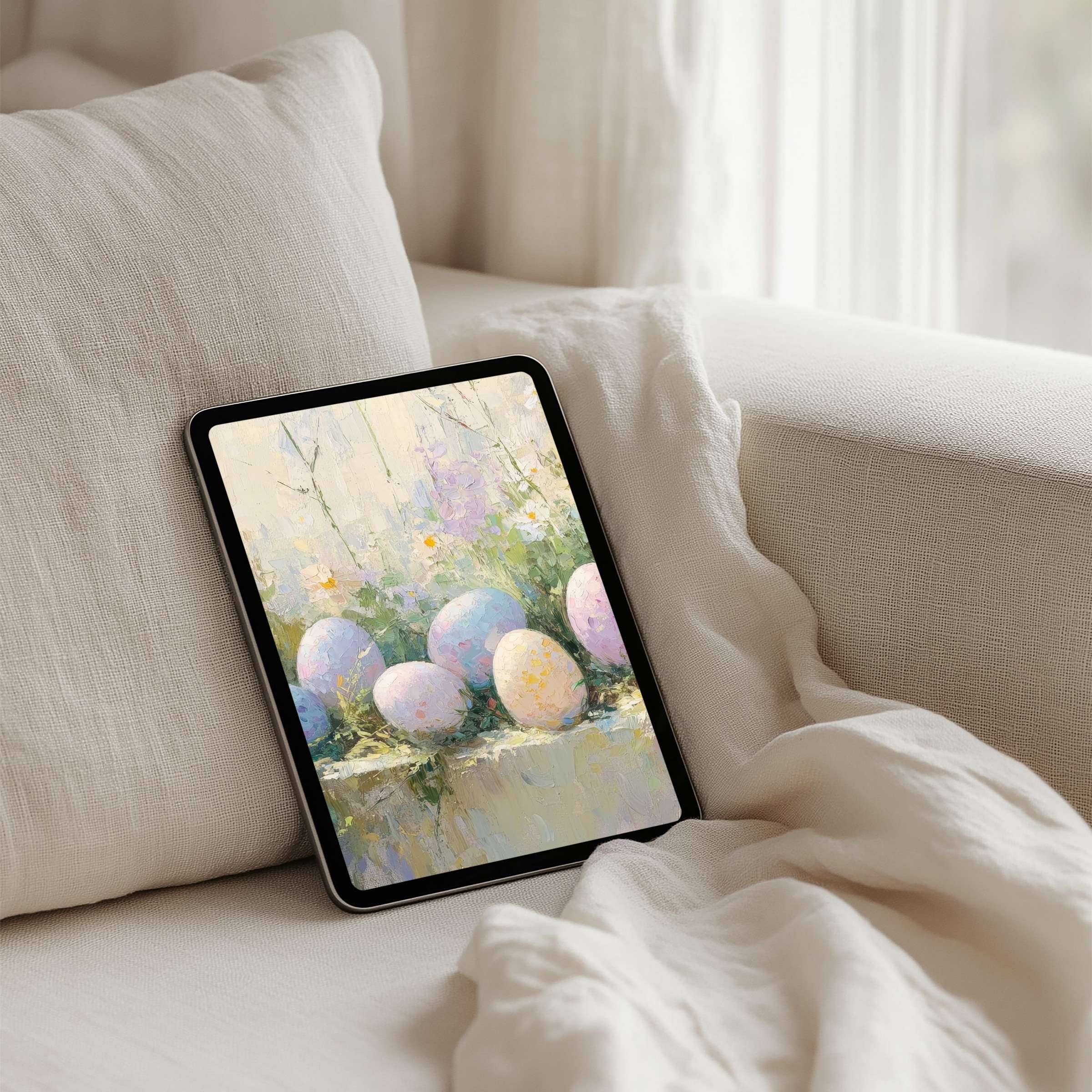 Elegant pastel floral iPad background evokes calm and inspiration on any tablet with an instant download for mindful design lovers