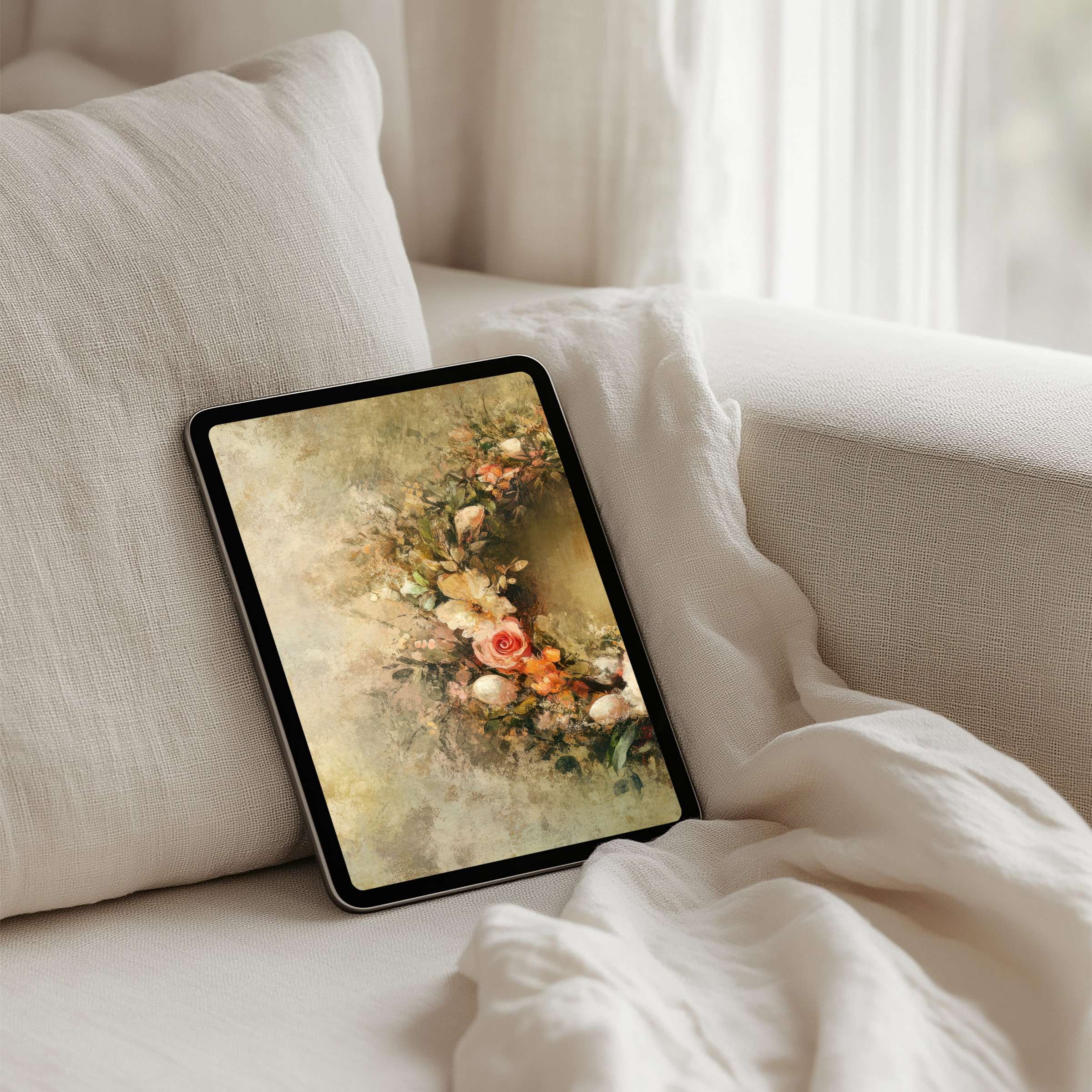 Elegant floral iPad background for instant download enhances tablet aesthetics with calming, artistic touch fitting iPad and Android