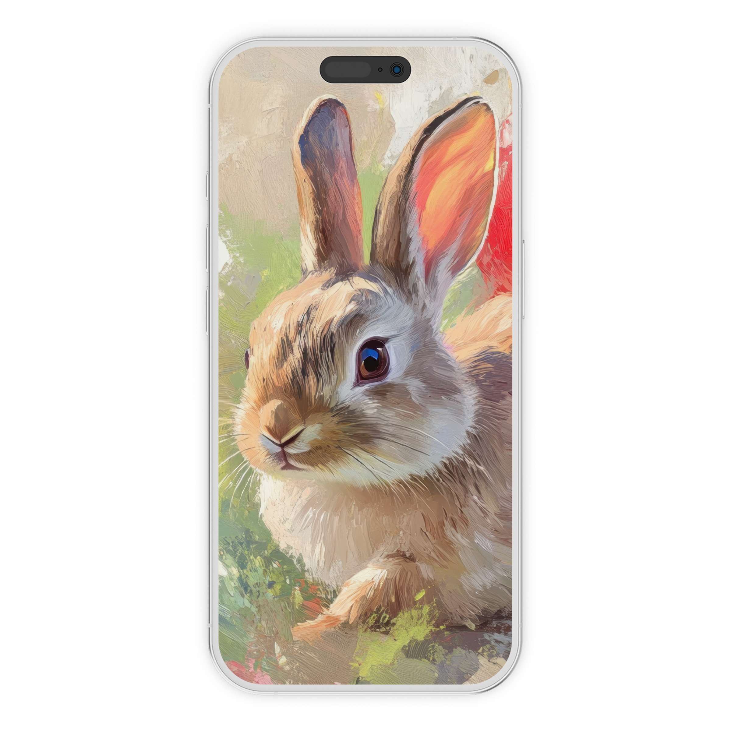 Elegant easter iPhone wallpaper featuring a serene bunny in soft brush strokes for a sustainable digital download phone background