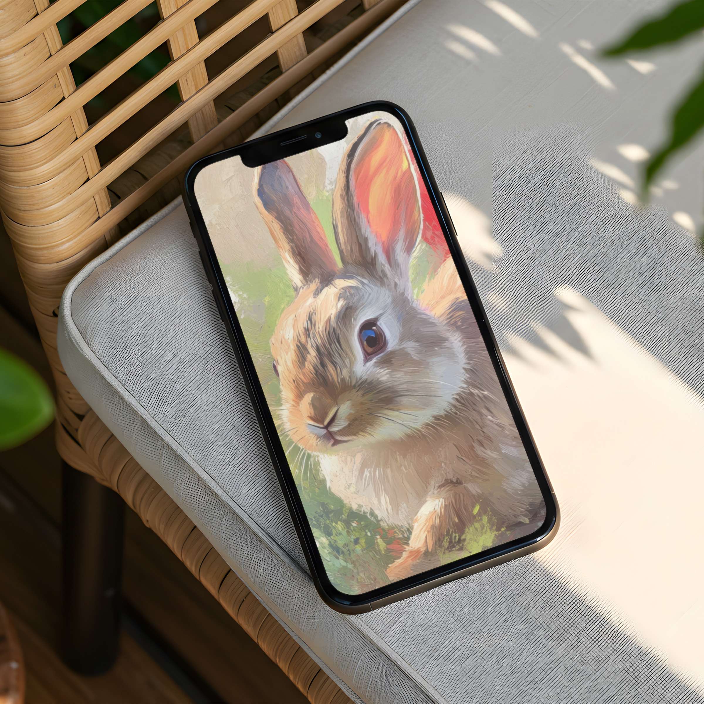 Serene rabbit iPhone background in soft pastels evokes calm and elegance ideal for mindful design-conscious users instant download phone