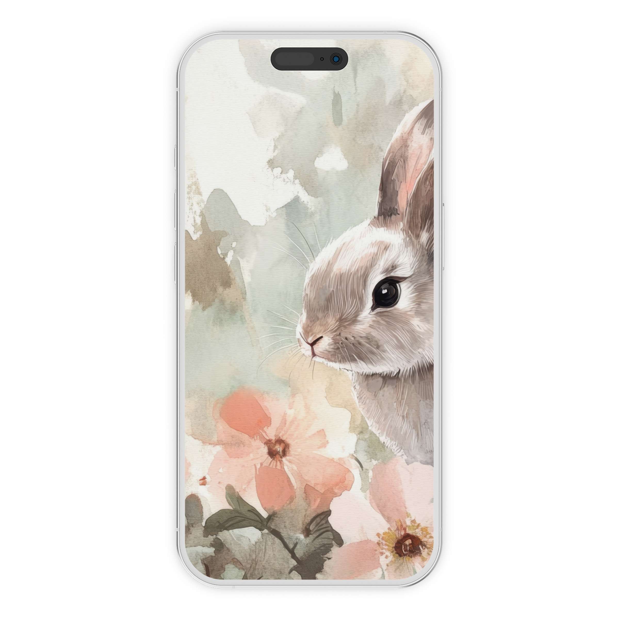 Elegant easter iPhone wallpaper featuring a watercolor rabbit and florals creates a serene digital download for phone backgrounds