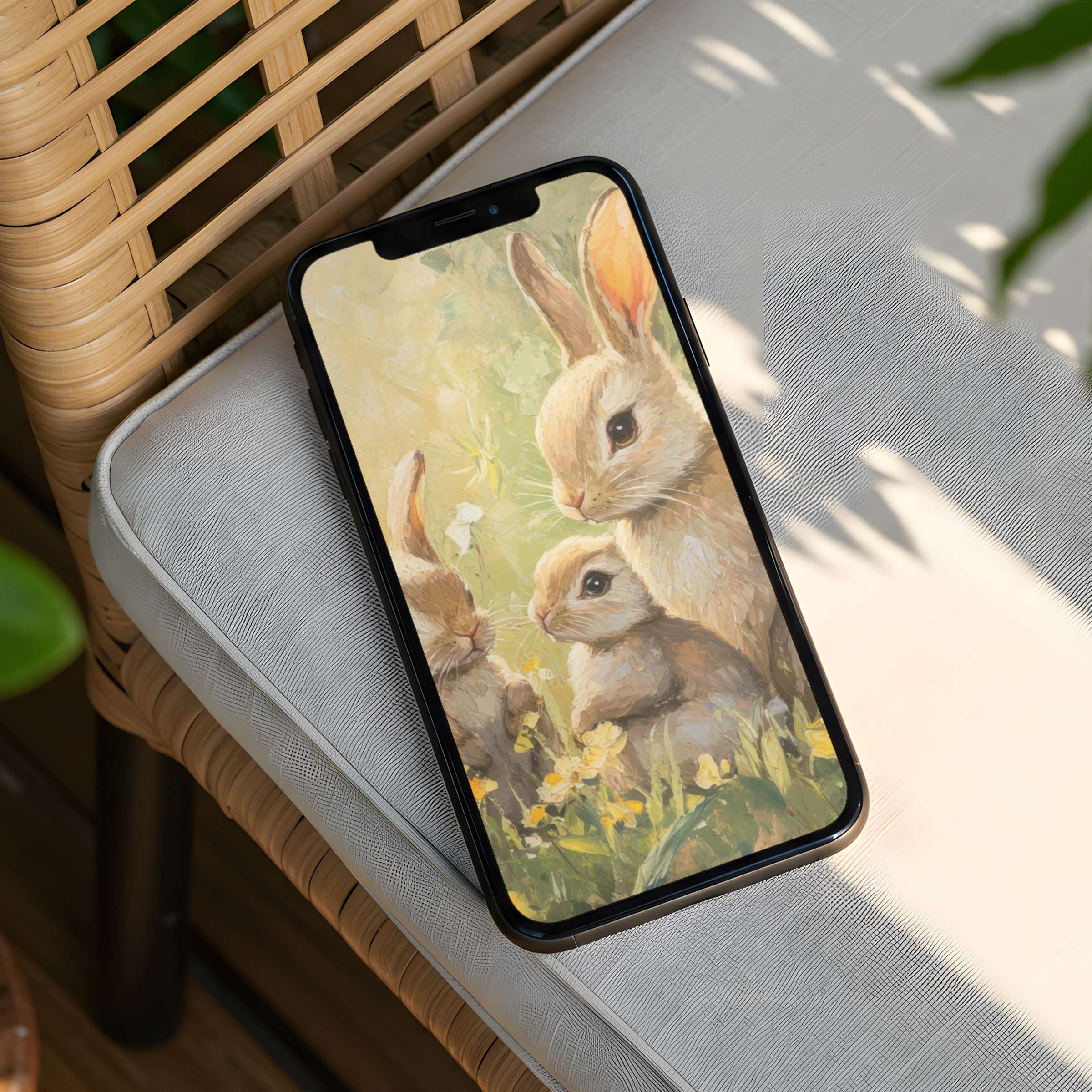 Elegant watercolor rabbits iPhone background brings calm and inspiration to your phone with instant download for mindfulness seekers