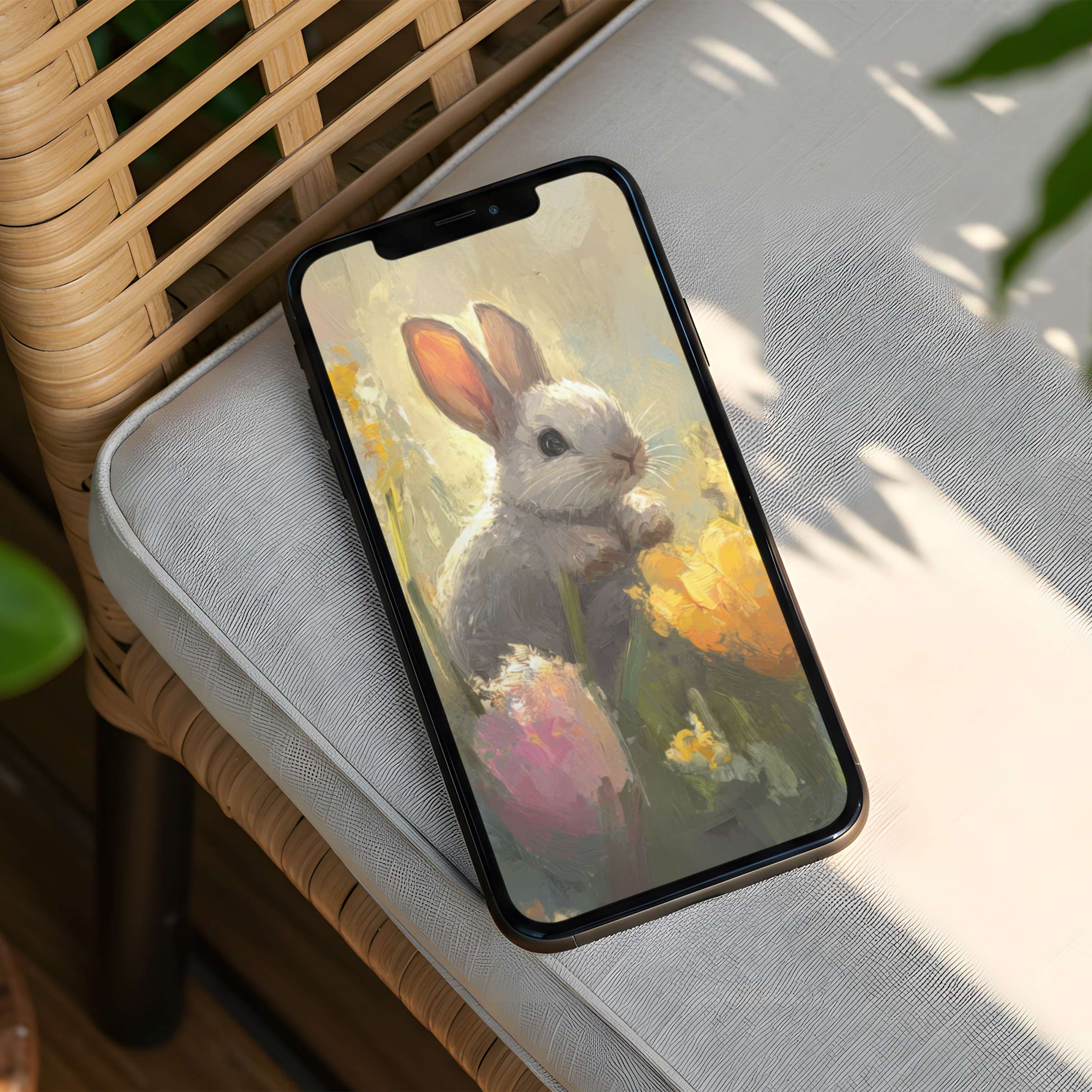 Elegant watercolor bunny art iPhone background brings calm and inspiration; perfect instant download for any phone to evoke mindfulness