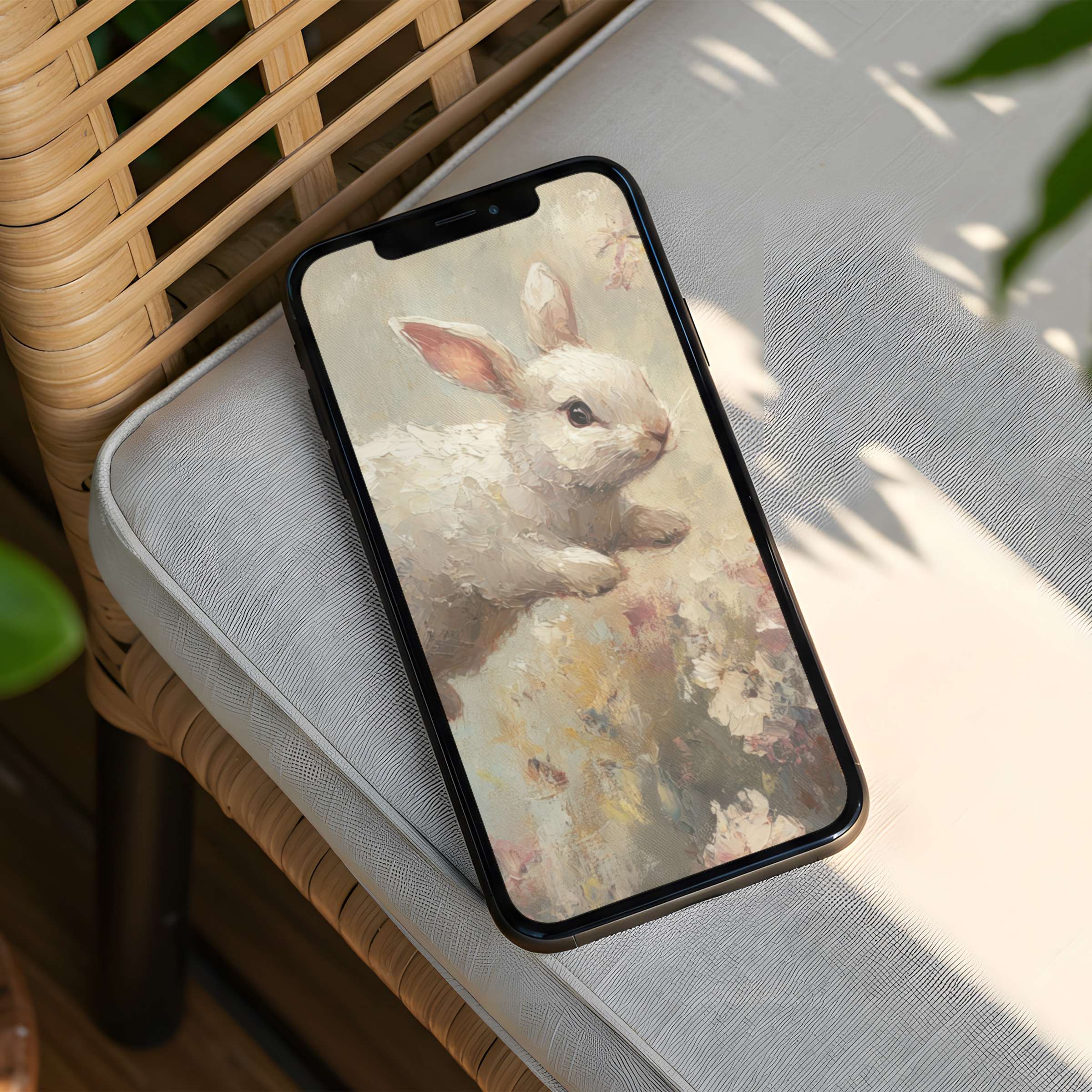 Download this serene iPhone background featuring a textured rabbit design perfect for phone screens offering instant download options