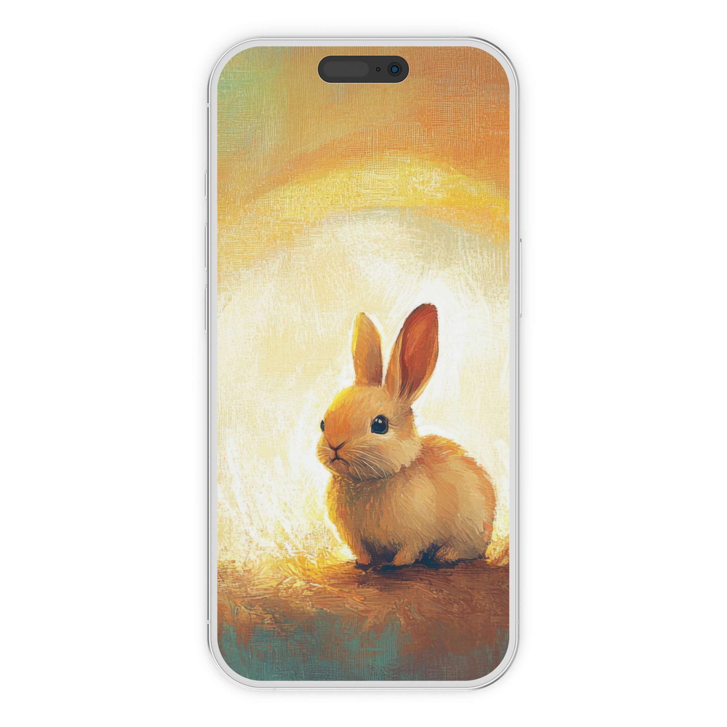 Elegant easter iPhone wallpaper featuring a soft brushstroke bunny in warm tones perfect for phone background digital download