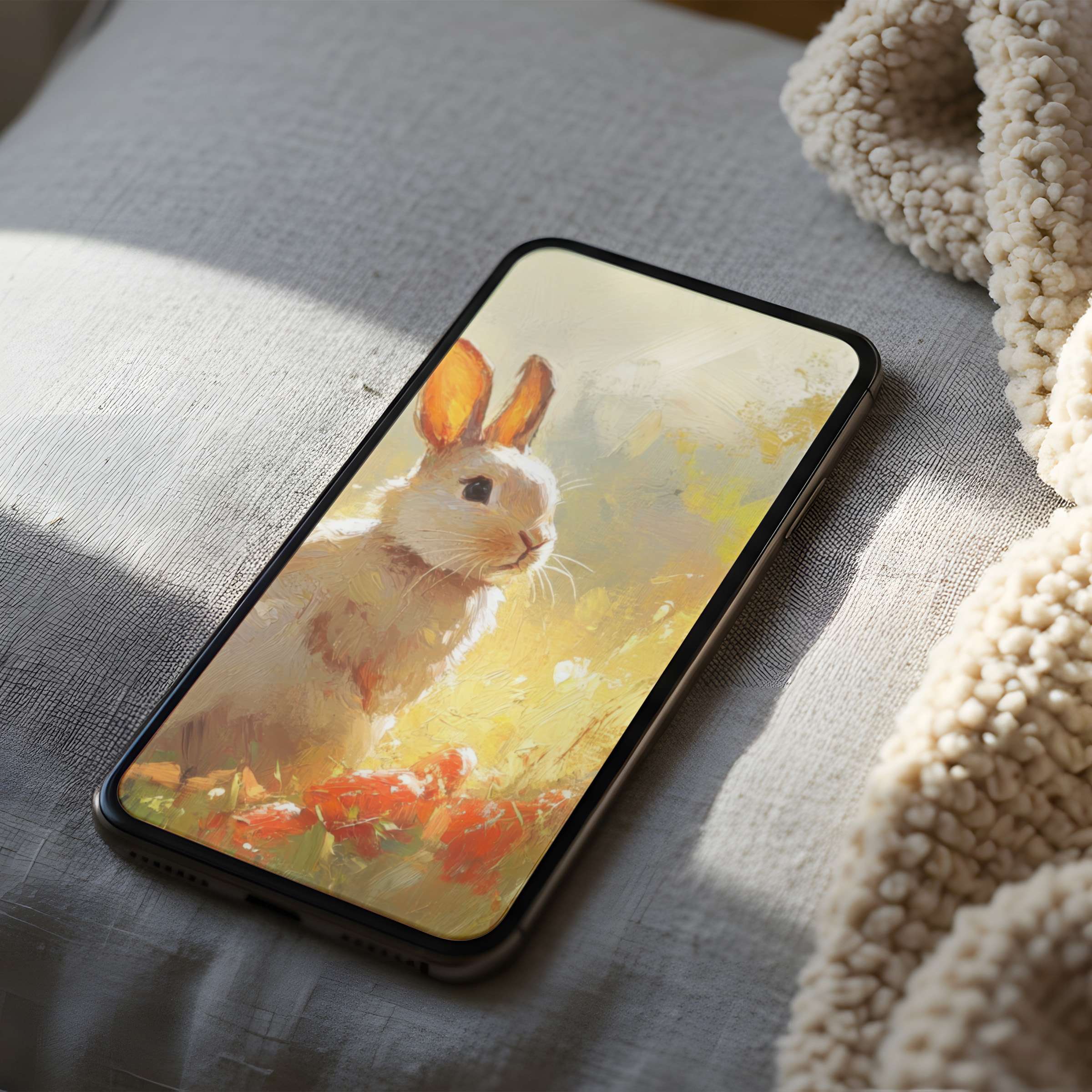 Elegant phone wallpaper featuring a serene rabbit in soft pastels ideal for iPhone and Android offers high resolution for digital download