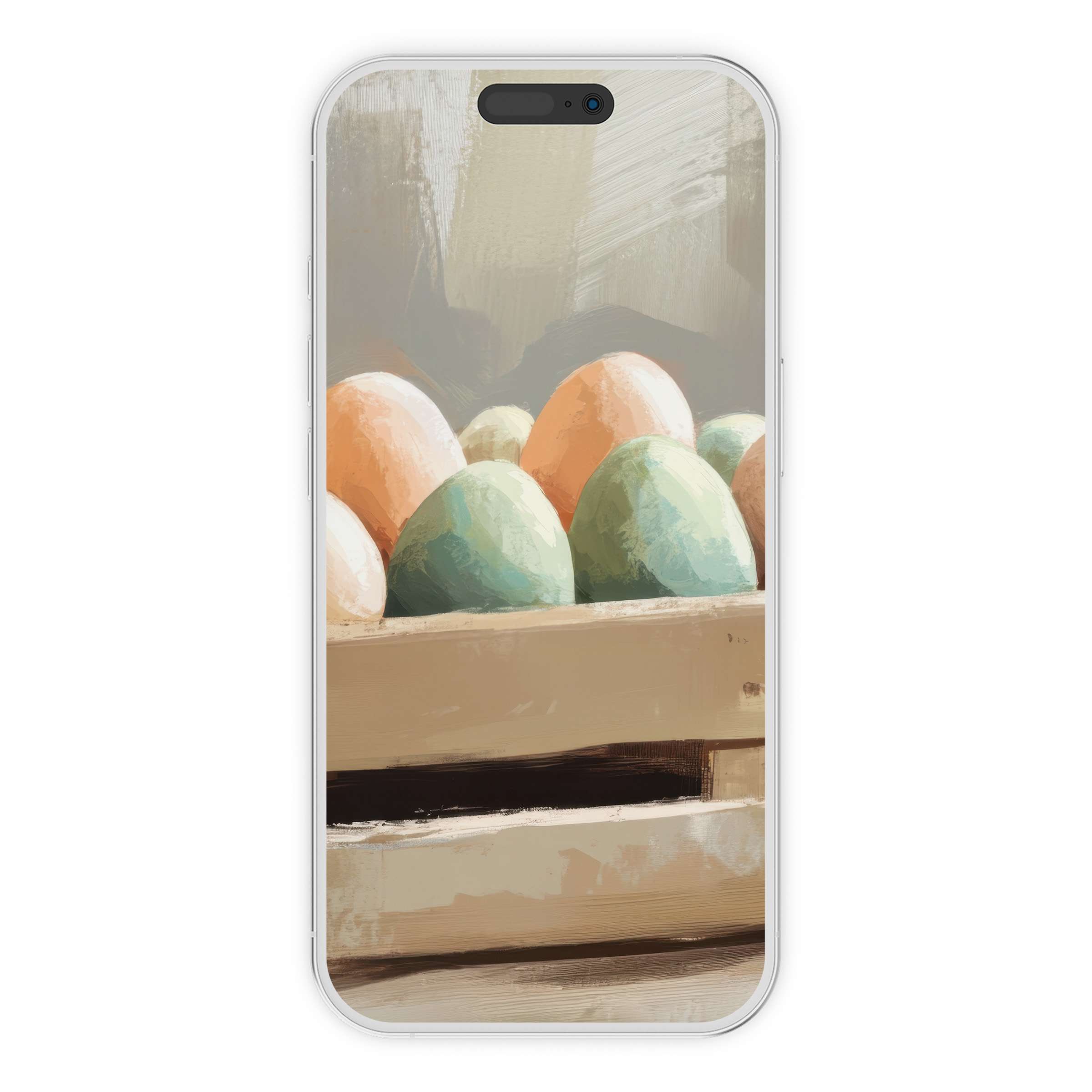 Easter iPhone wallpaper featuring soft pastel eggs in watercolor style, perfect digital download for elegant phone background lovers