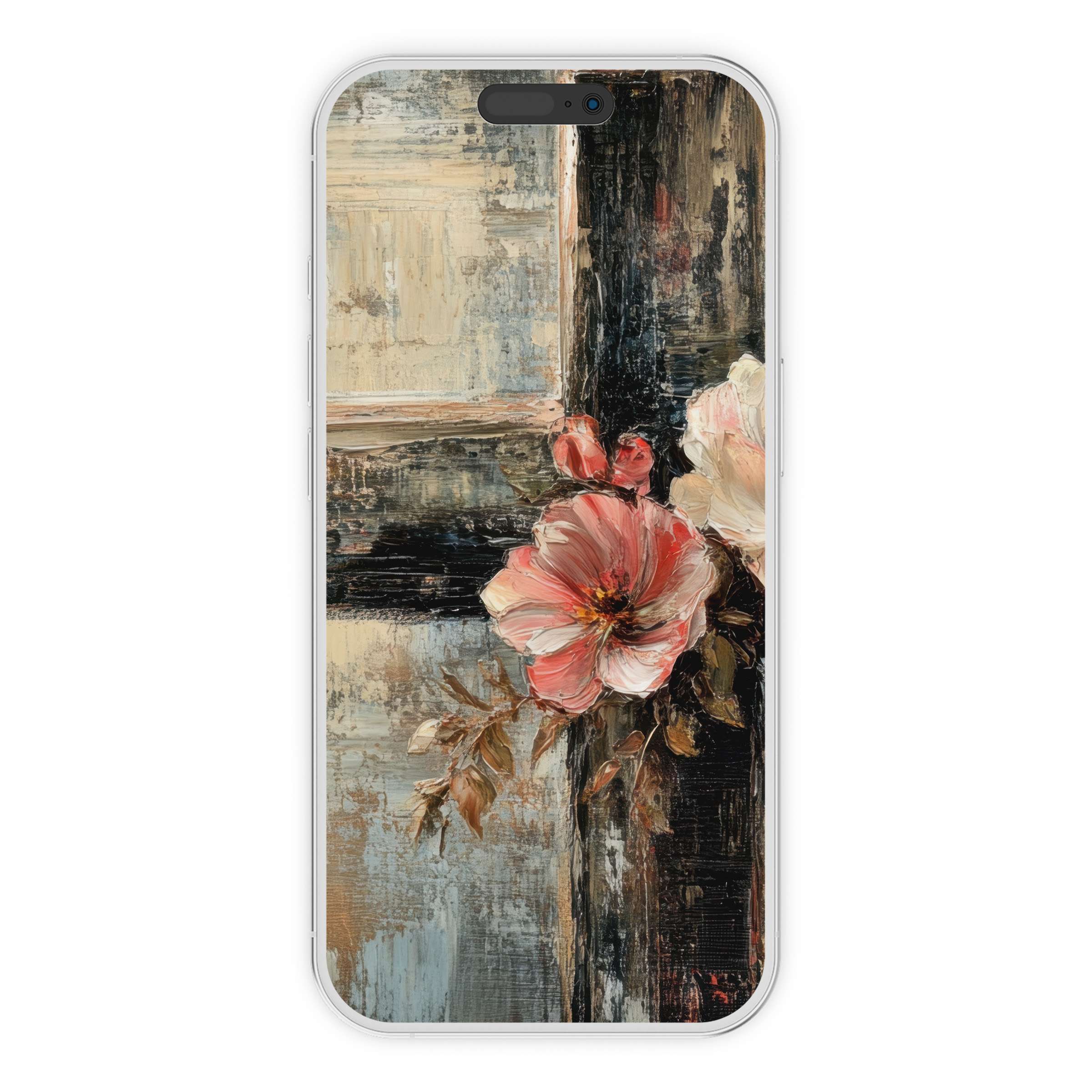 Easter iPhone wallpaper featuring elegant pink florals in textured brushstrokes for a serene phone background digital download
