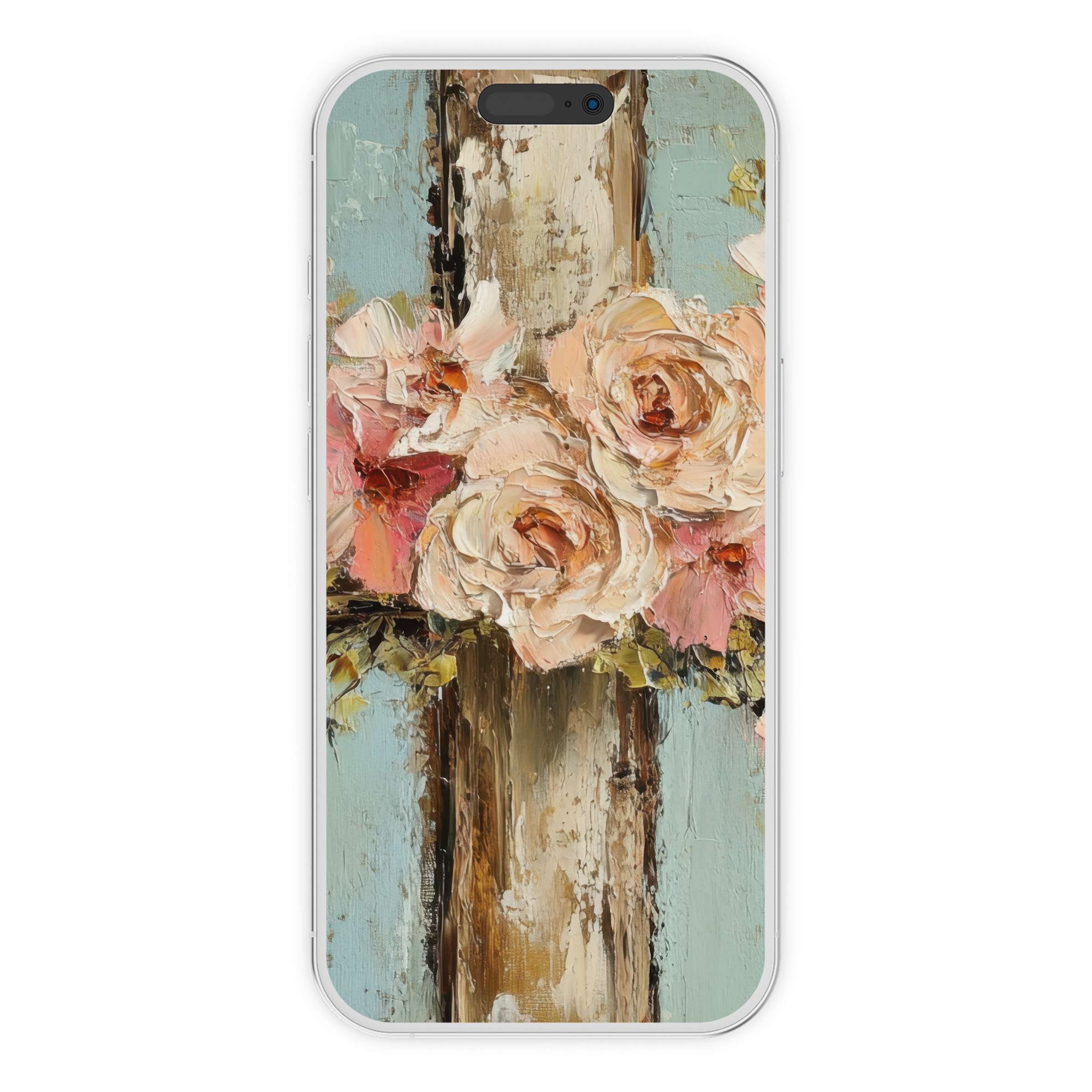 Elegant easter iPhone wallpaper featuring pastel floral brushstrokes on a rustic background for phone digital download and serene style