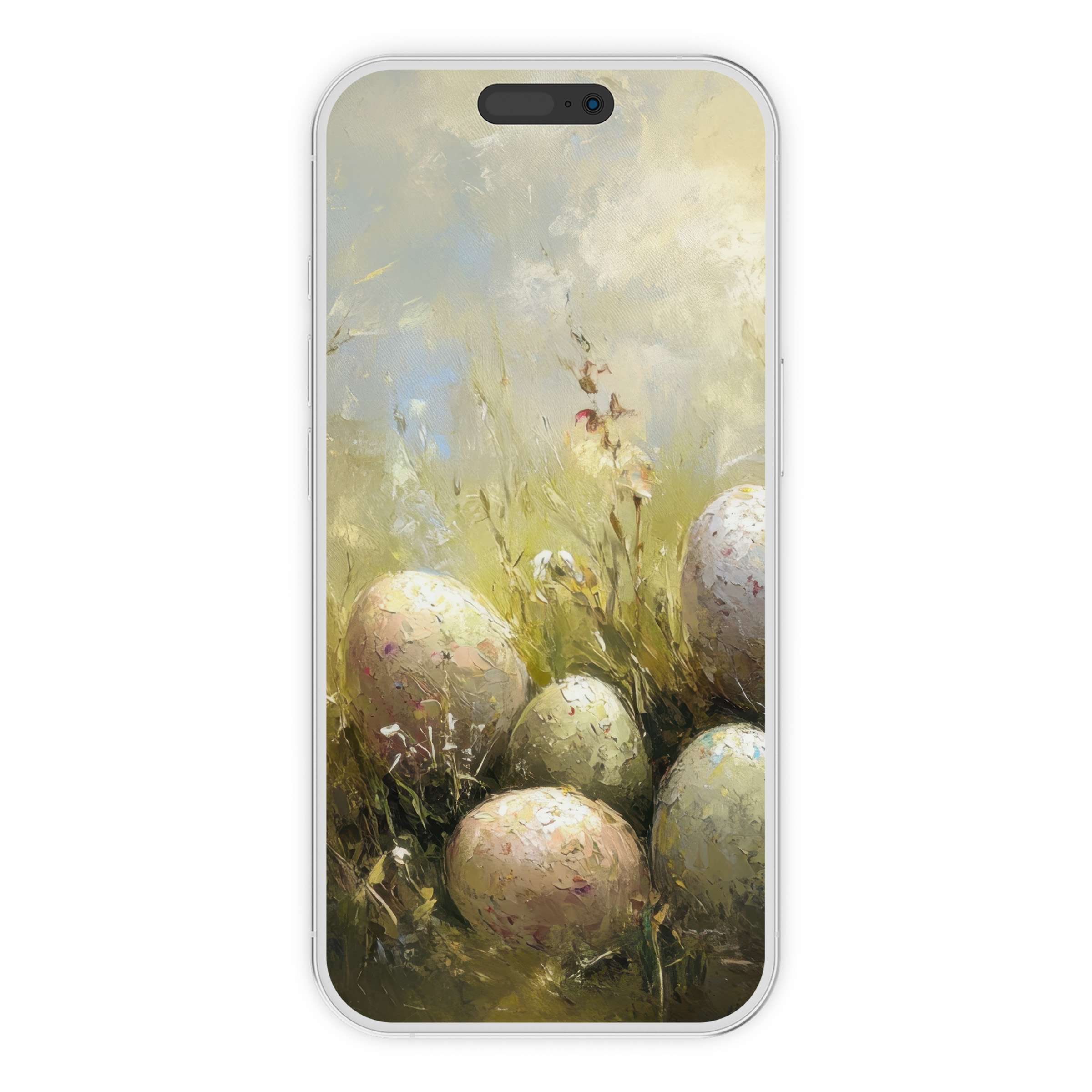 Easter iPhone wallpaper with pastel eggs in a soft abstract field offers a serene digital download phone background for all devices