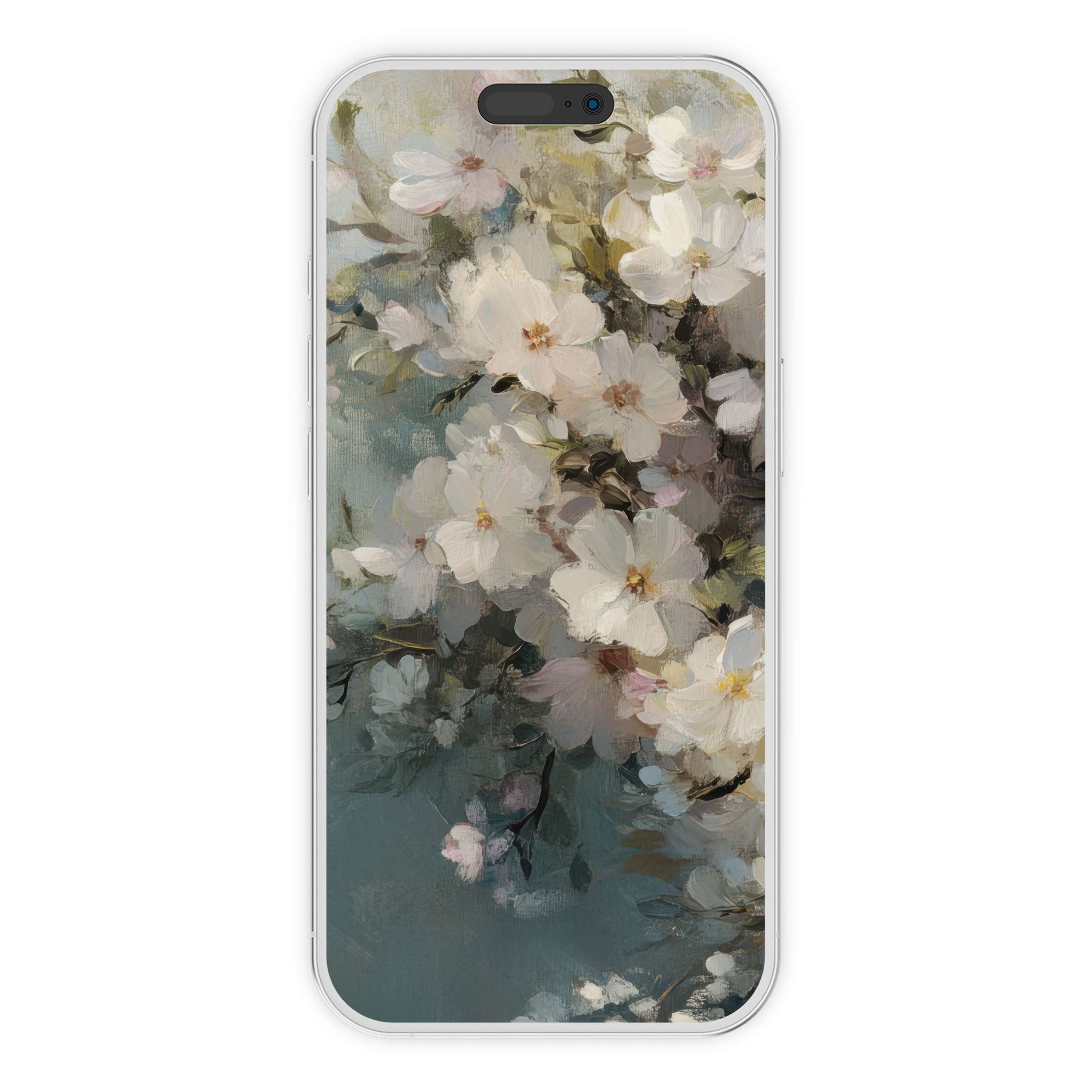 Easter iPhone wallpaper featuring elegant blossoms against a serene blue background, perfect digital download for any phone screen