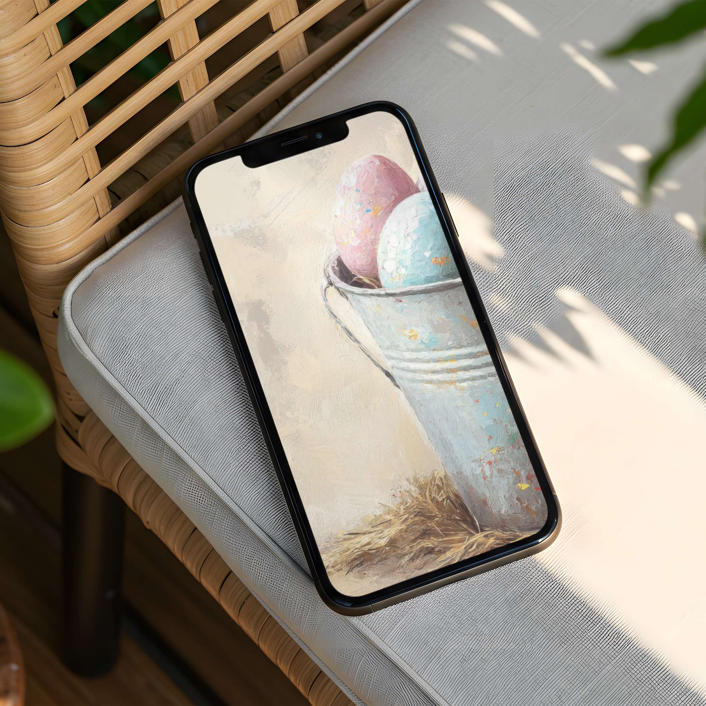 Calm your senses with this elegant iPhone background featuring pastel eggs in a gentle painting style for instant download to your phone