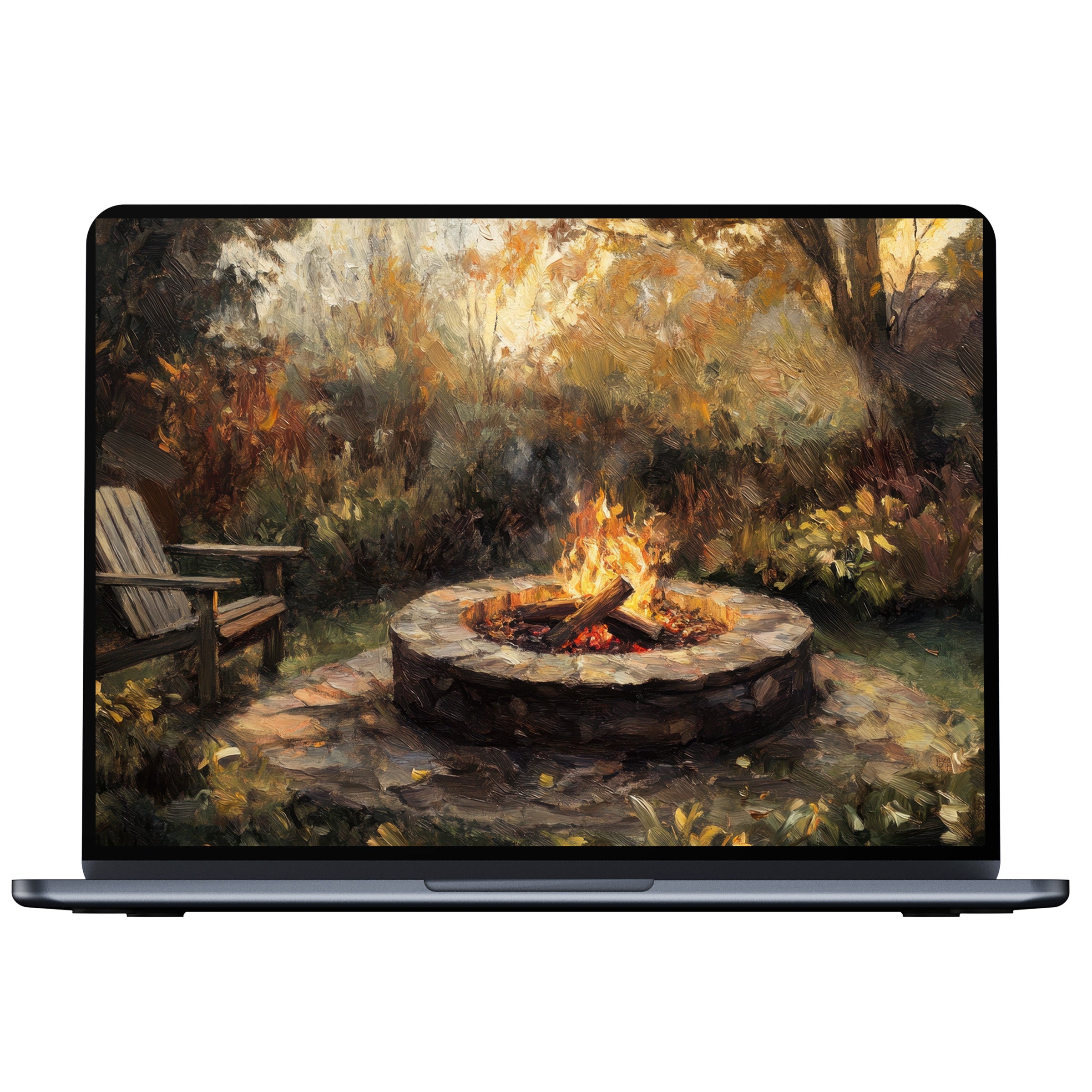 Calm your mind with this fall desktop wallpaper digital download featuring a cozy fire pit scene ideal for PC or laptop