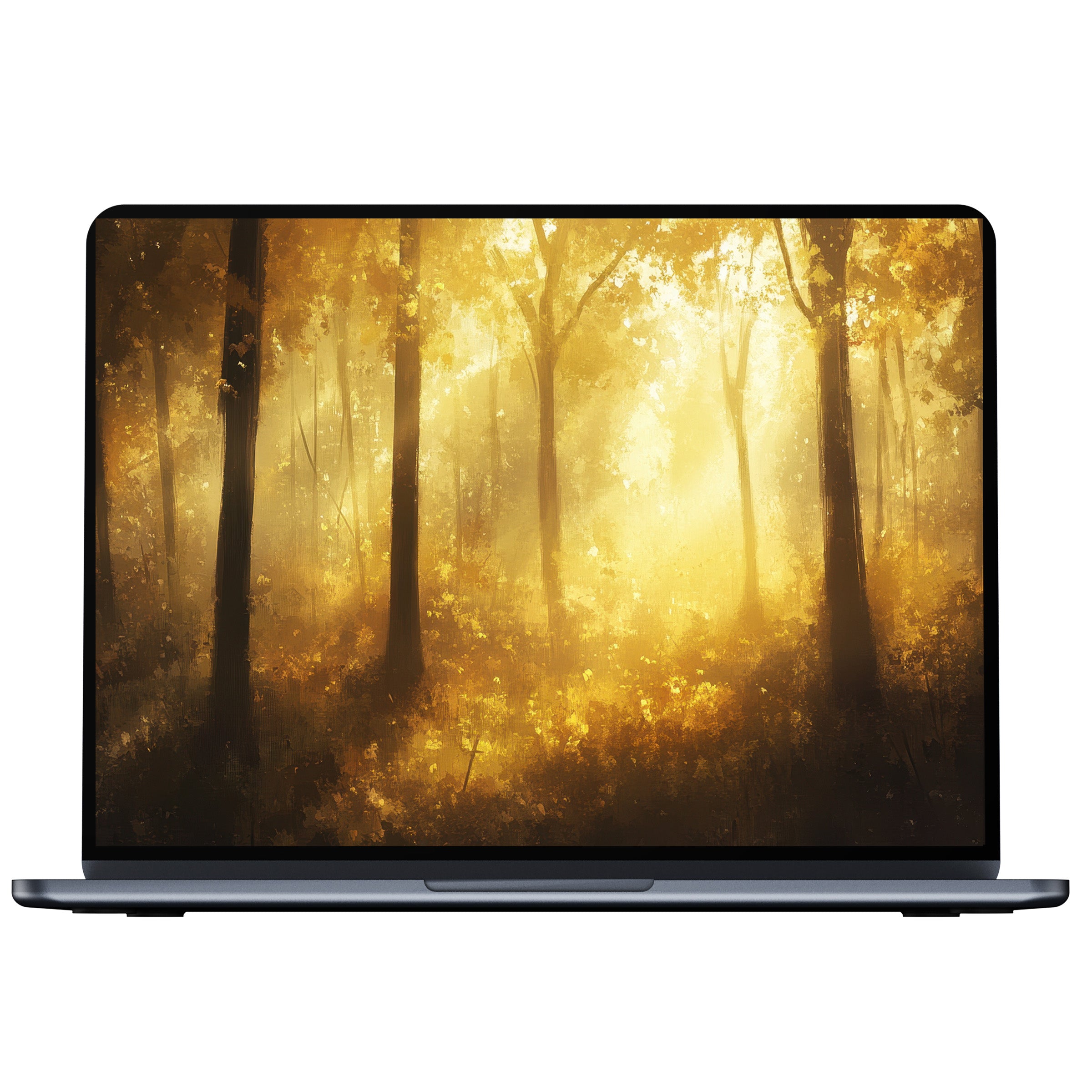 Elegant fall desktop wallpaper featuring a serene golden forest scene for PC and laptop digital download inspiring mindfulness and calm