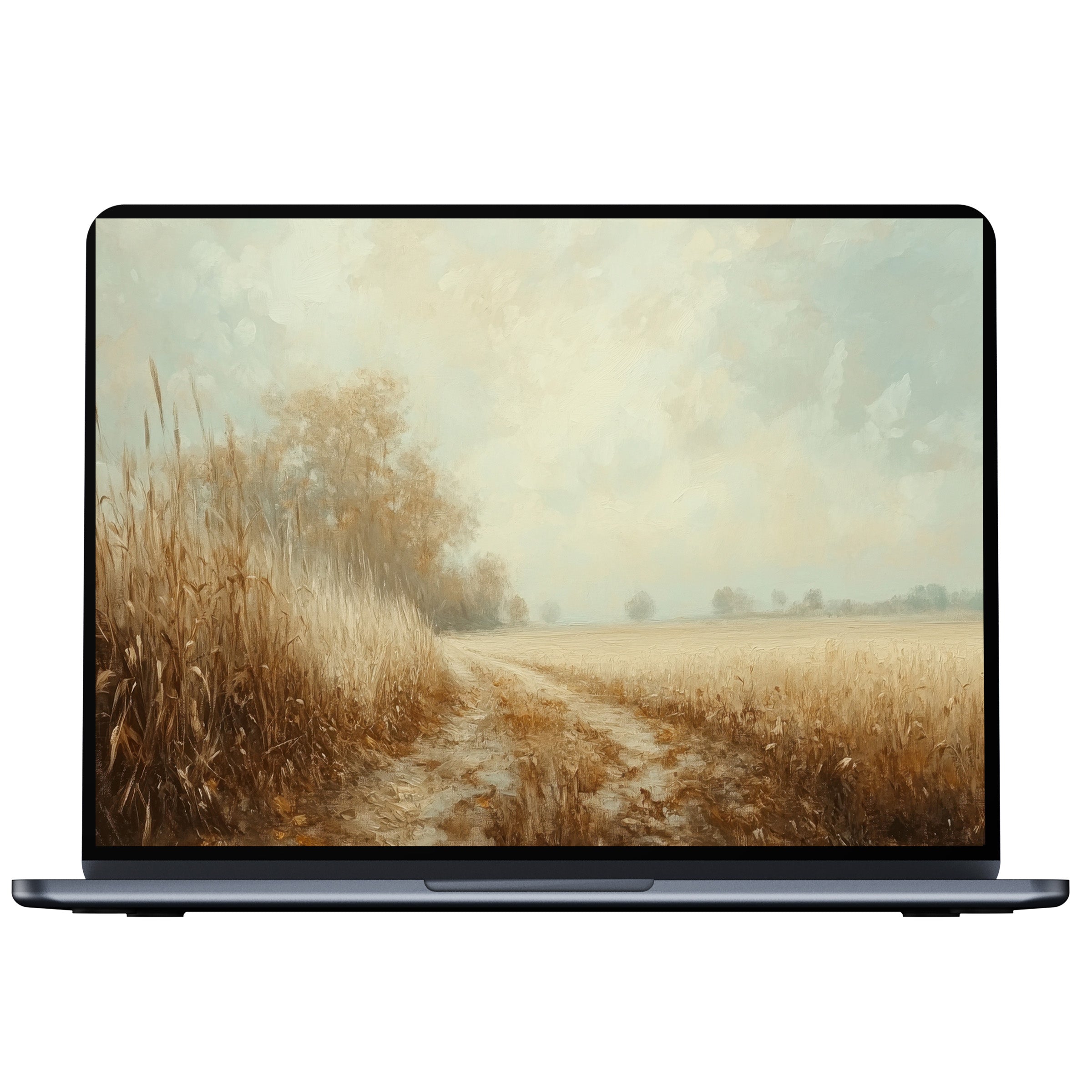 Elegant fall desktop wallpaper digital download featuring a serene autumn path in warm earthy tones perfect for PC or laptop use