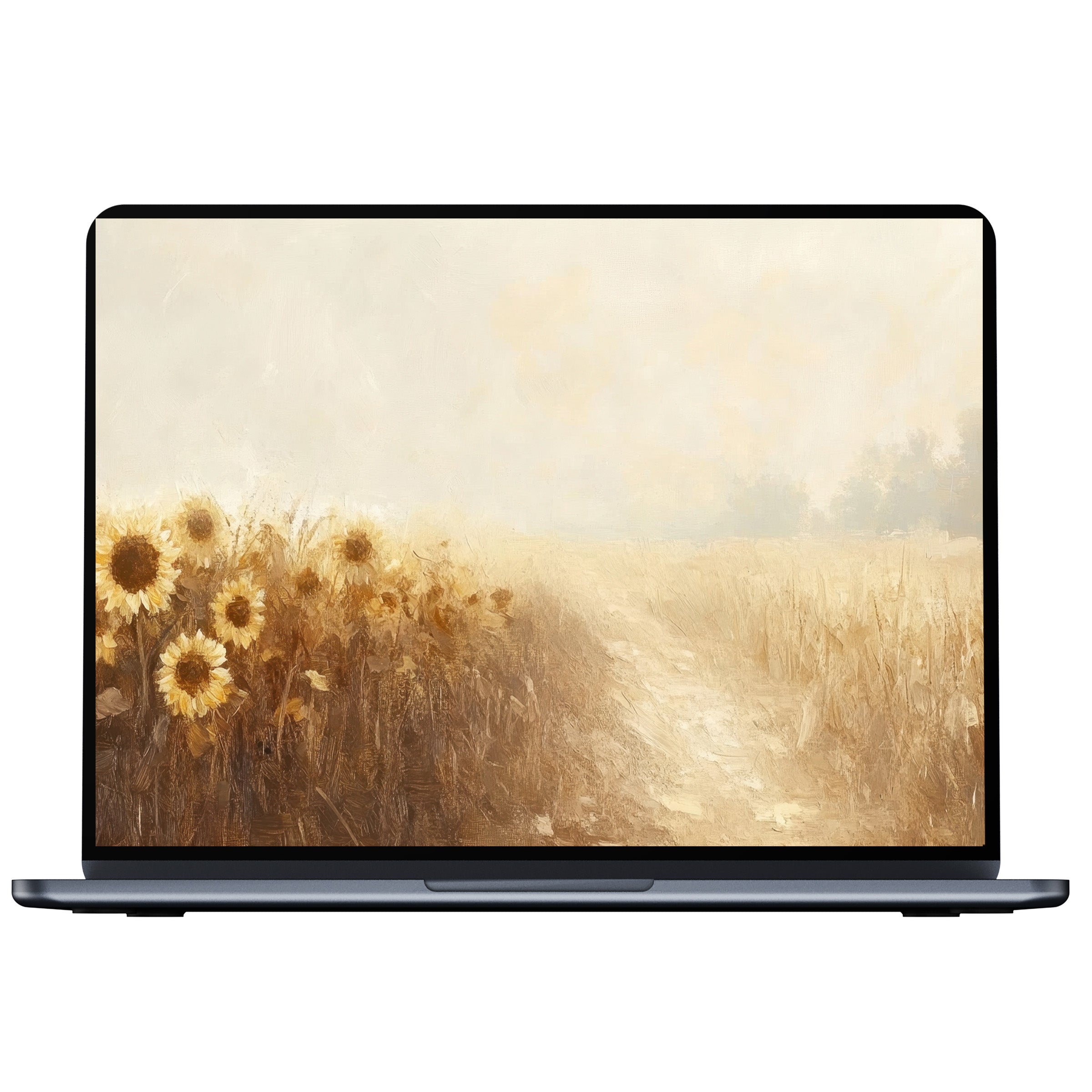 Elegant fall desktop wallpaper featuring a serene sunflower field in soft golden hues for PC, Laptop, and Mac digital download