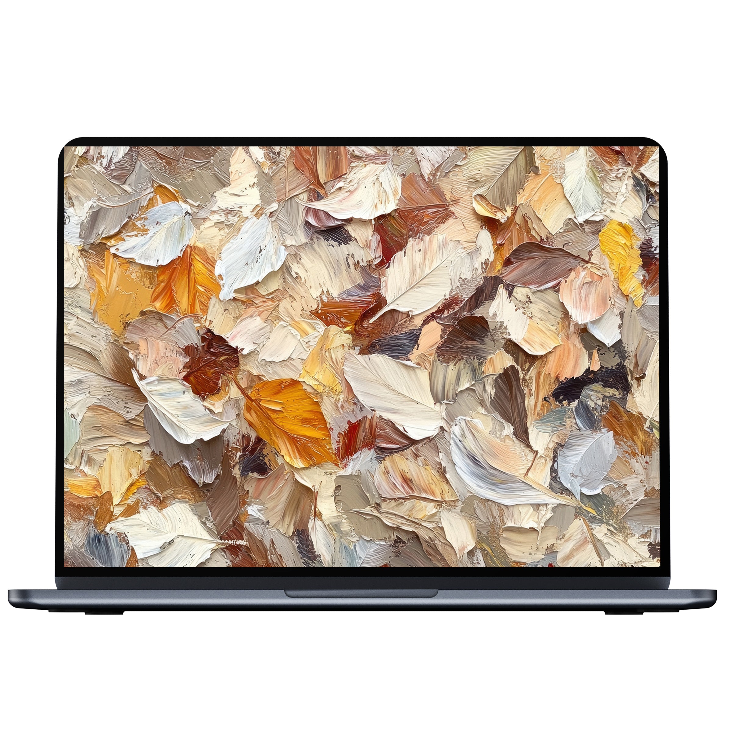 Fall desktop wallpaper with textured, warm-toned leaves, offering elegant inspiration for digital download ideal for PC and laptop screens