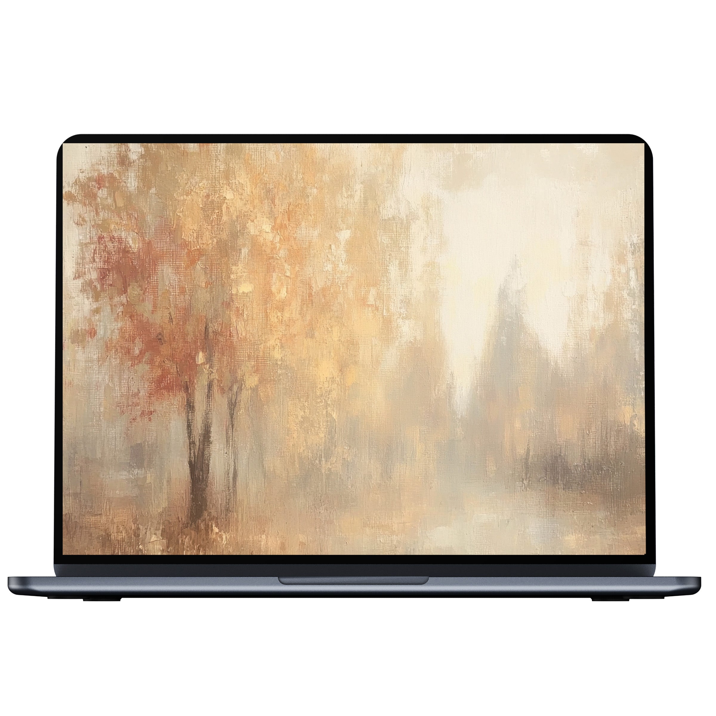 Elegant fall desktop wallpaper with serene, soft brushstrokes and warm autumn hues available as a digital download for PC and laptop
