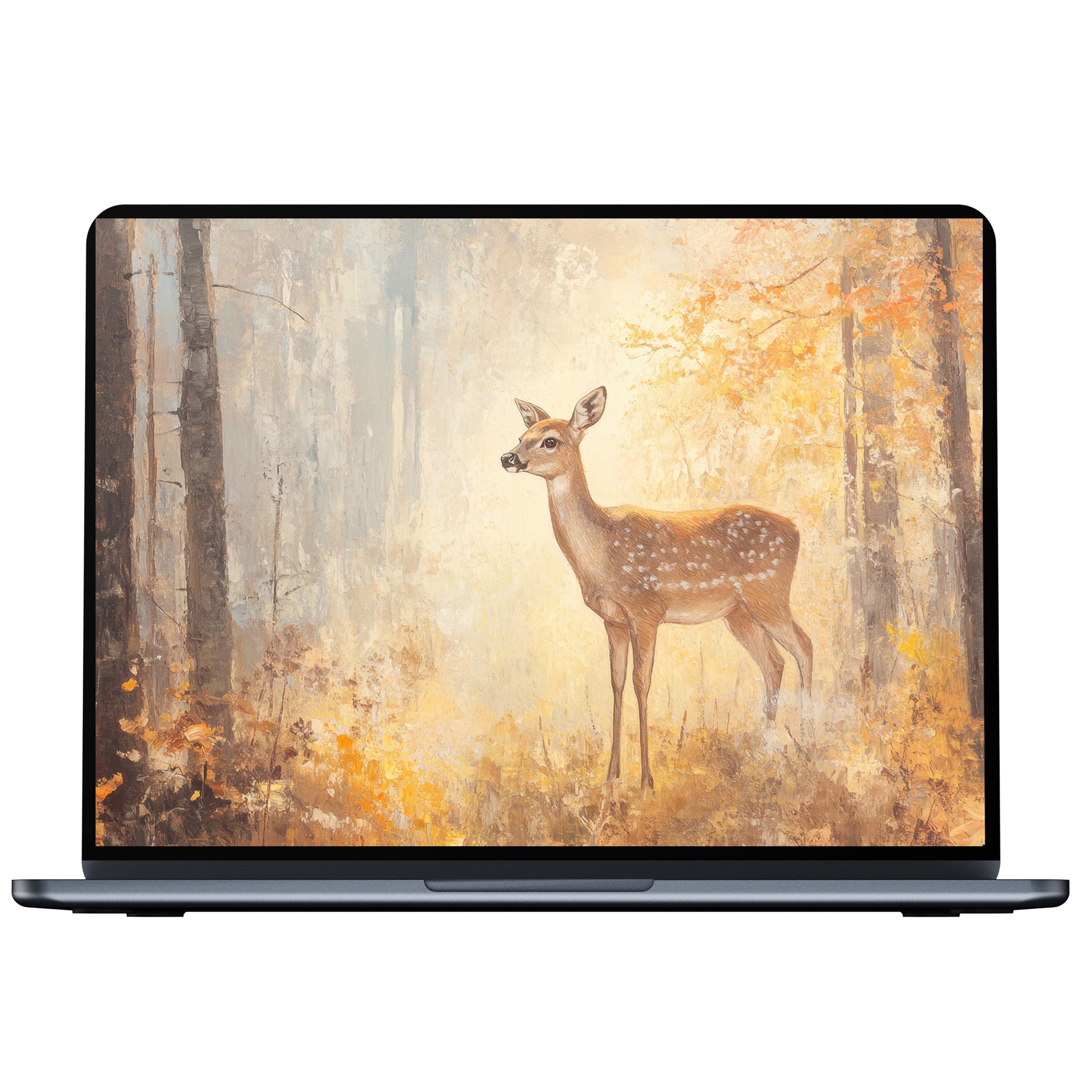 Elegant fall desktop wallpaper featuring a serene deer in an autumn forest digital download perfect for PC or laptop screens